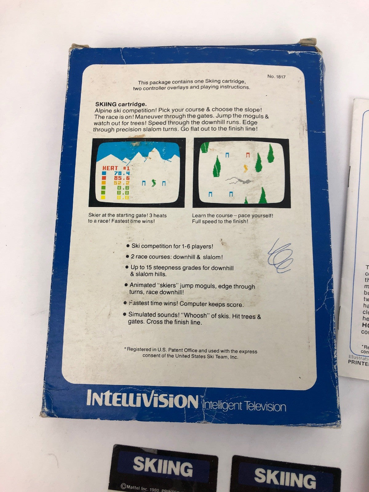 Mattel Intellivision Game SKIING 1980 Mattel Electronics Tested & Works w Box