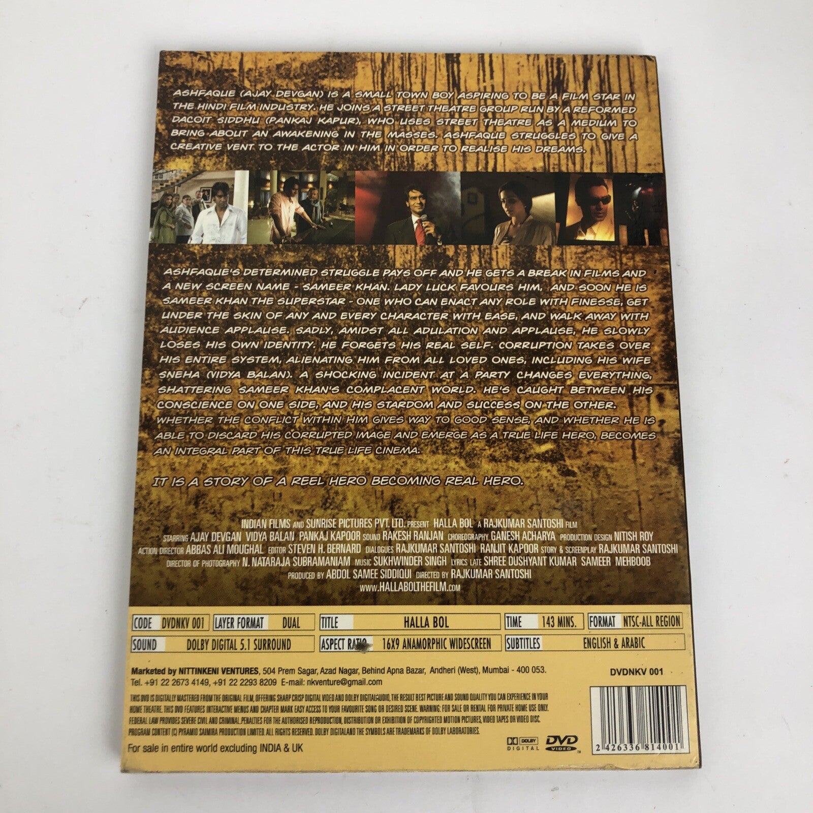 Halla Bol DVD Bollywood Hindi a Rajklimar Santooshi Film w English Subtitles VGC