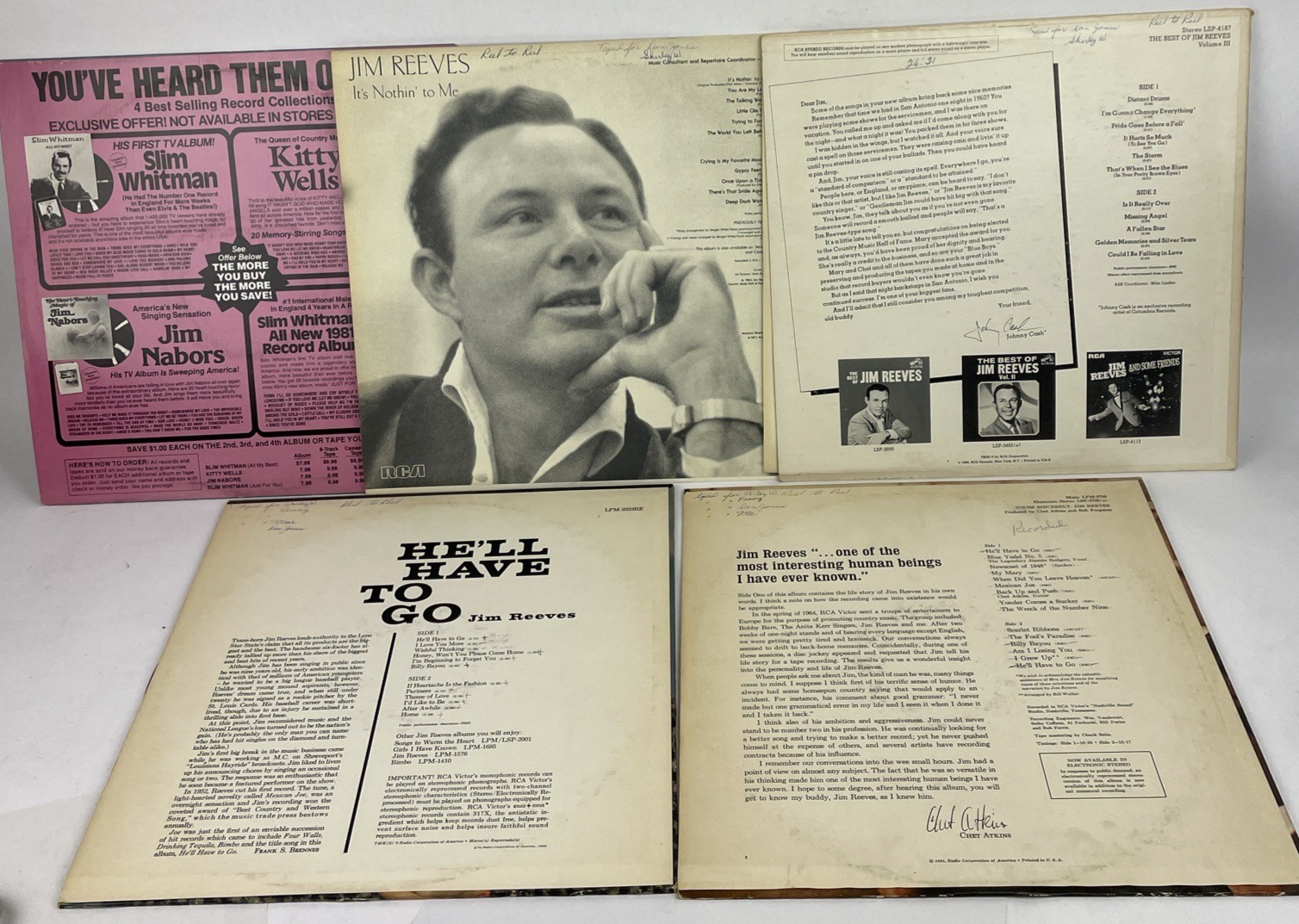 JIM REEVES VINYL Record LP’S LOT OF 5 RCA VICTOR LABEL