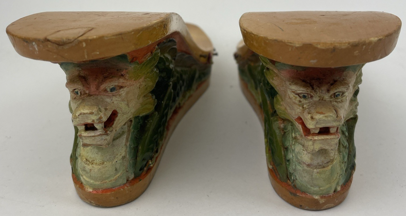 Vintage 20th Century Philippines Souvenir  Wooden Sandal w Dragon Carving Heel