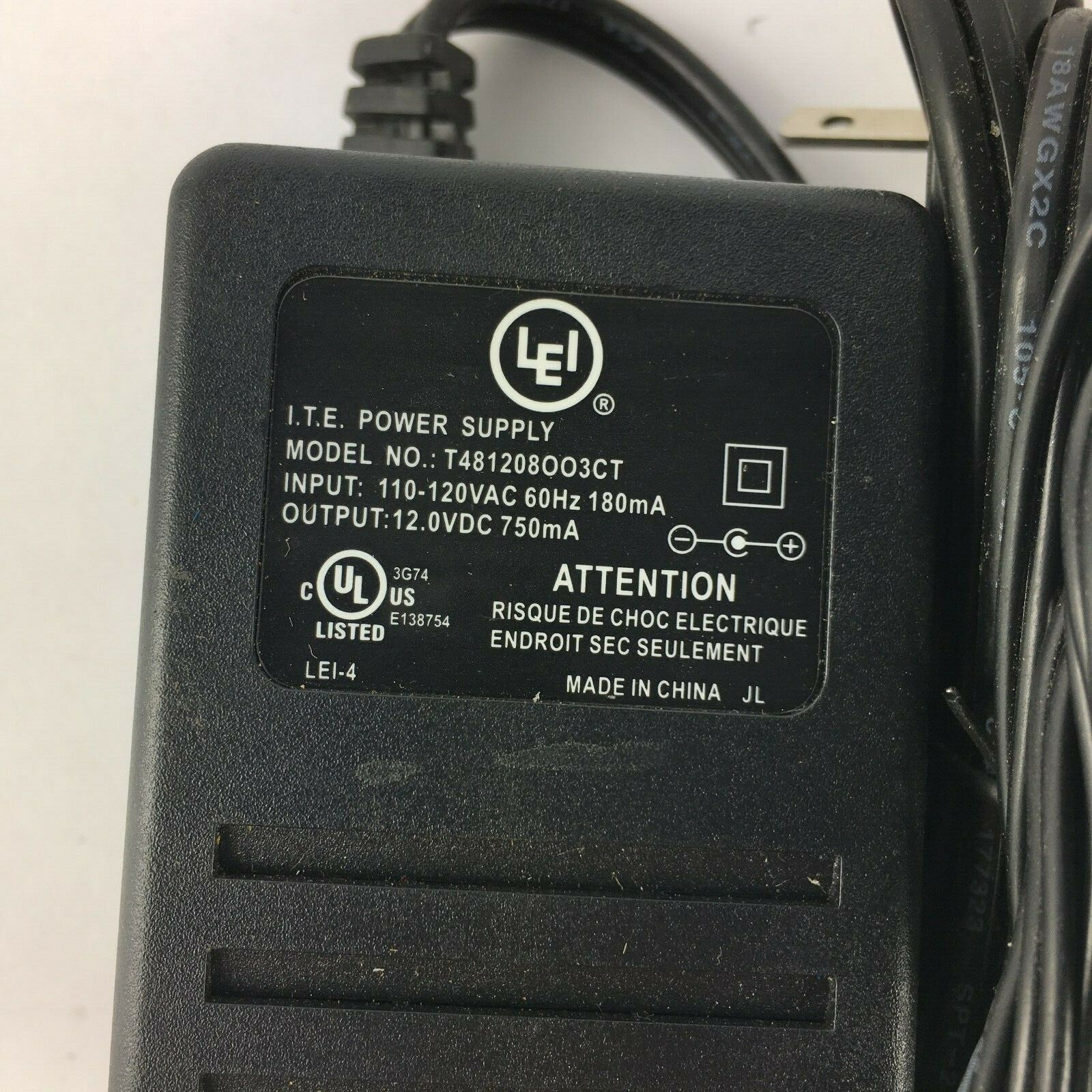 Genuine ITE T481208OO3CT Class 2 Output 12V 750mA Power Supply Adapter A17