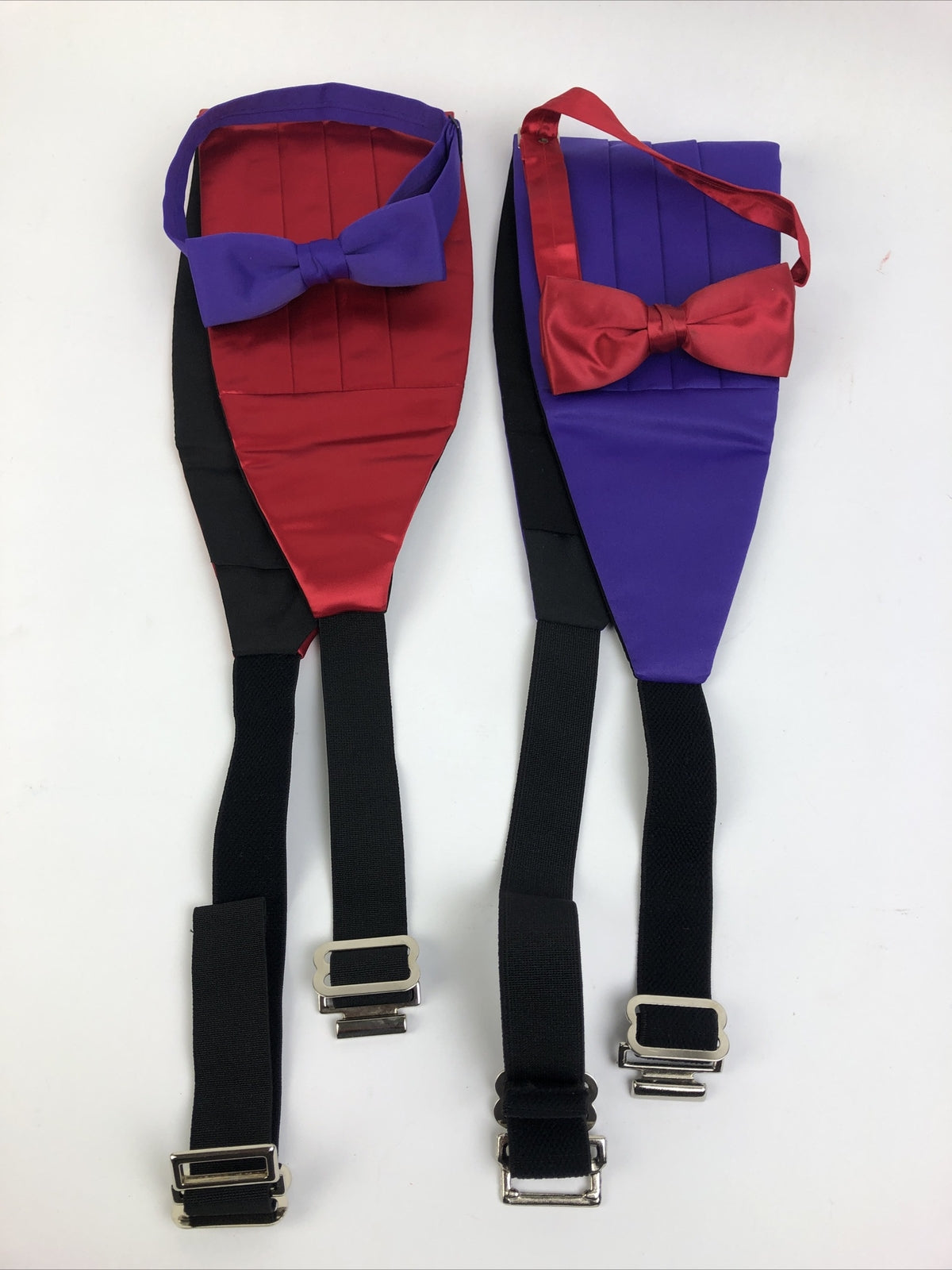 2 x Shriners Mens Purple and Red Cumber-bun Bow Tie Set LOOK