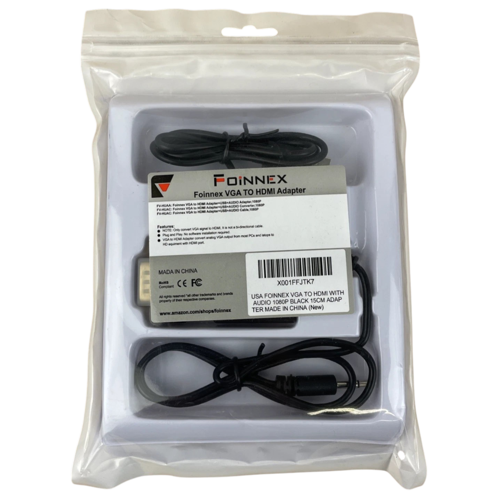 OEM Foinnex VGA To HDMI Adapter Cable With Audio 1080P Black 15CM ADAPTER