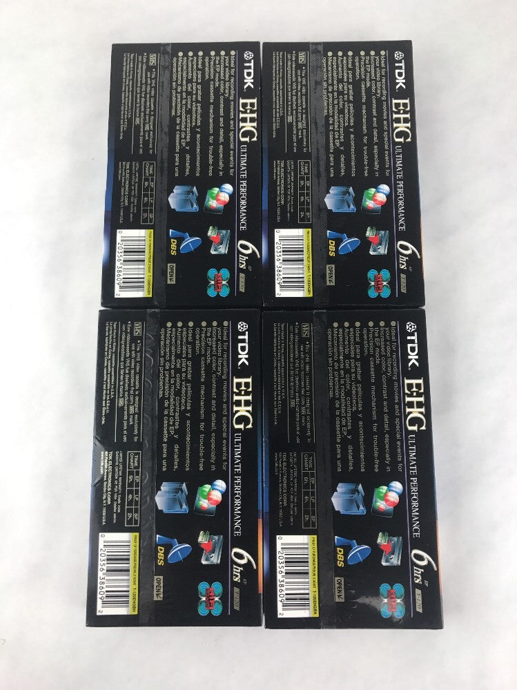 Lot of (4) T-120 Blank VHS Tapes. TDK E-HG Ultimate Performance, New - Sealed