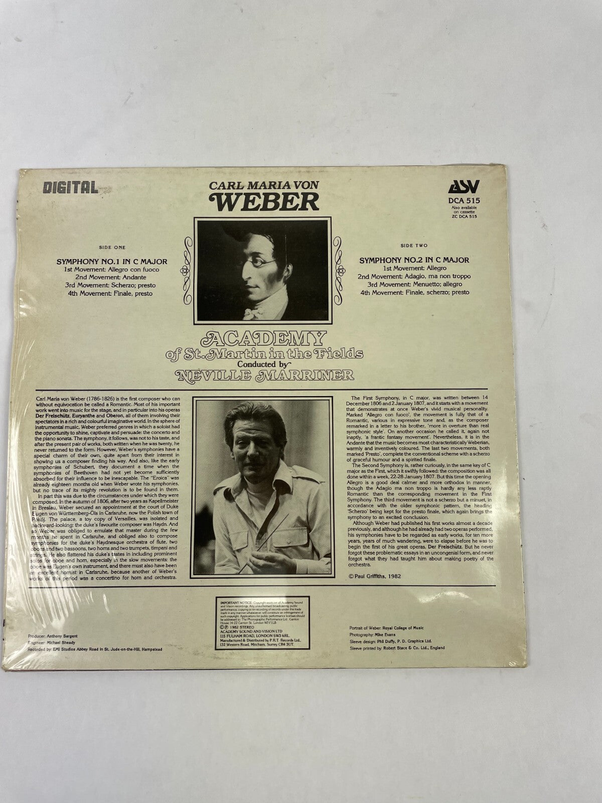 Academy of St.Martin in the Fields Neville Marriner Weber Vinyl Record