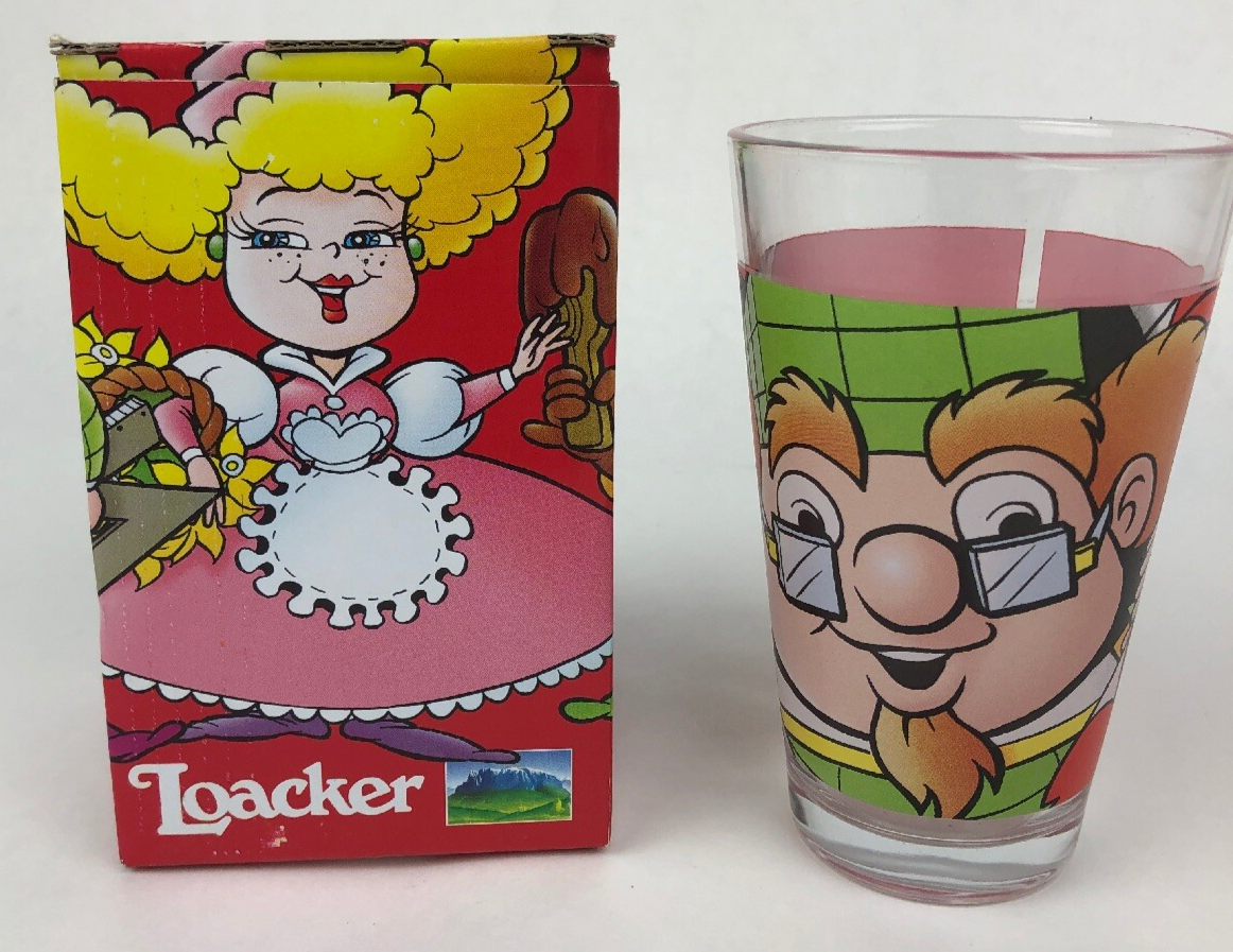 Loacker Wafers Cookies Elf Glass Cup Tumbler 5” Rare Collectible NIB Red/Green
