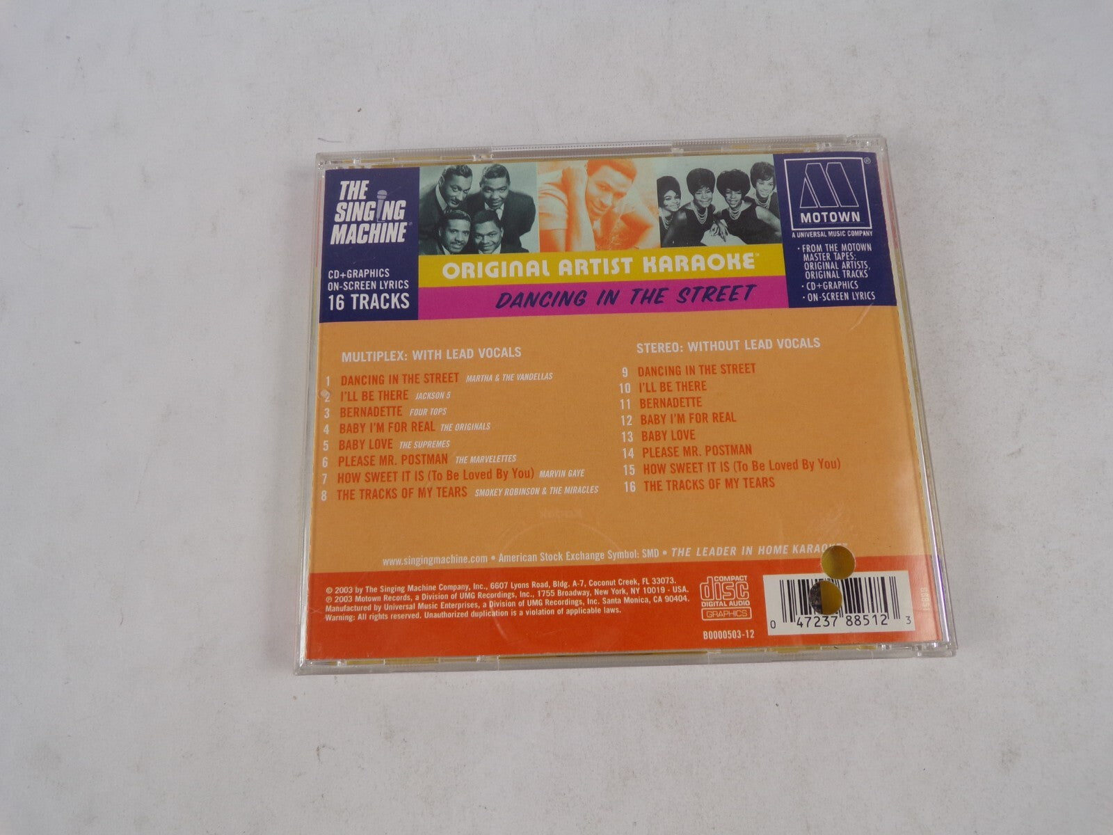 Motown Master Recordings Original Artist Haraoke Dancing In The Street KaraCD#22