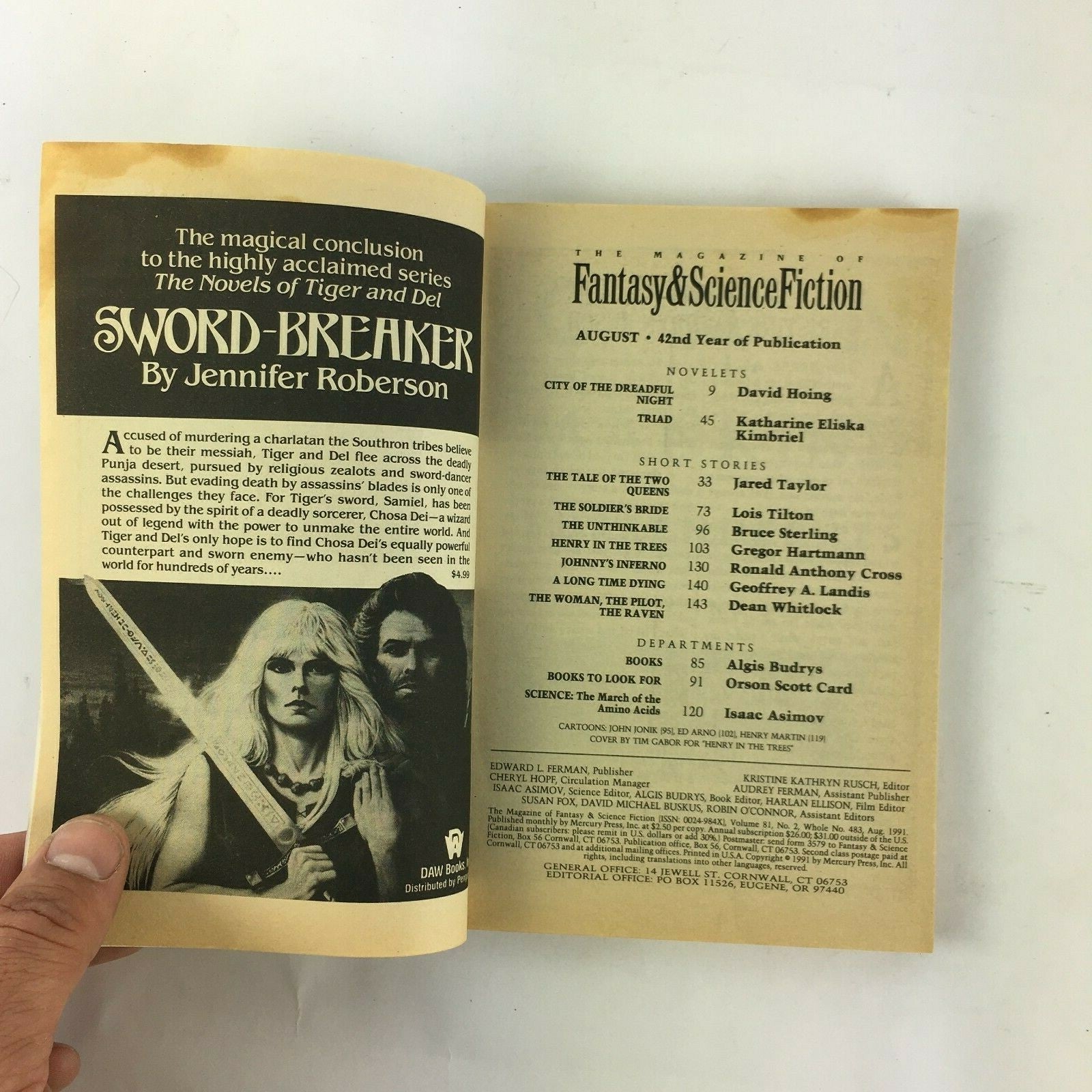 August Fantasy & Science Fiction Magazine Brue Sterling Dean Whitlock Katharine