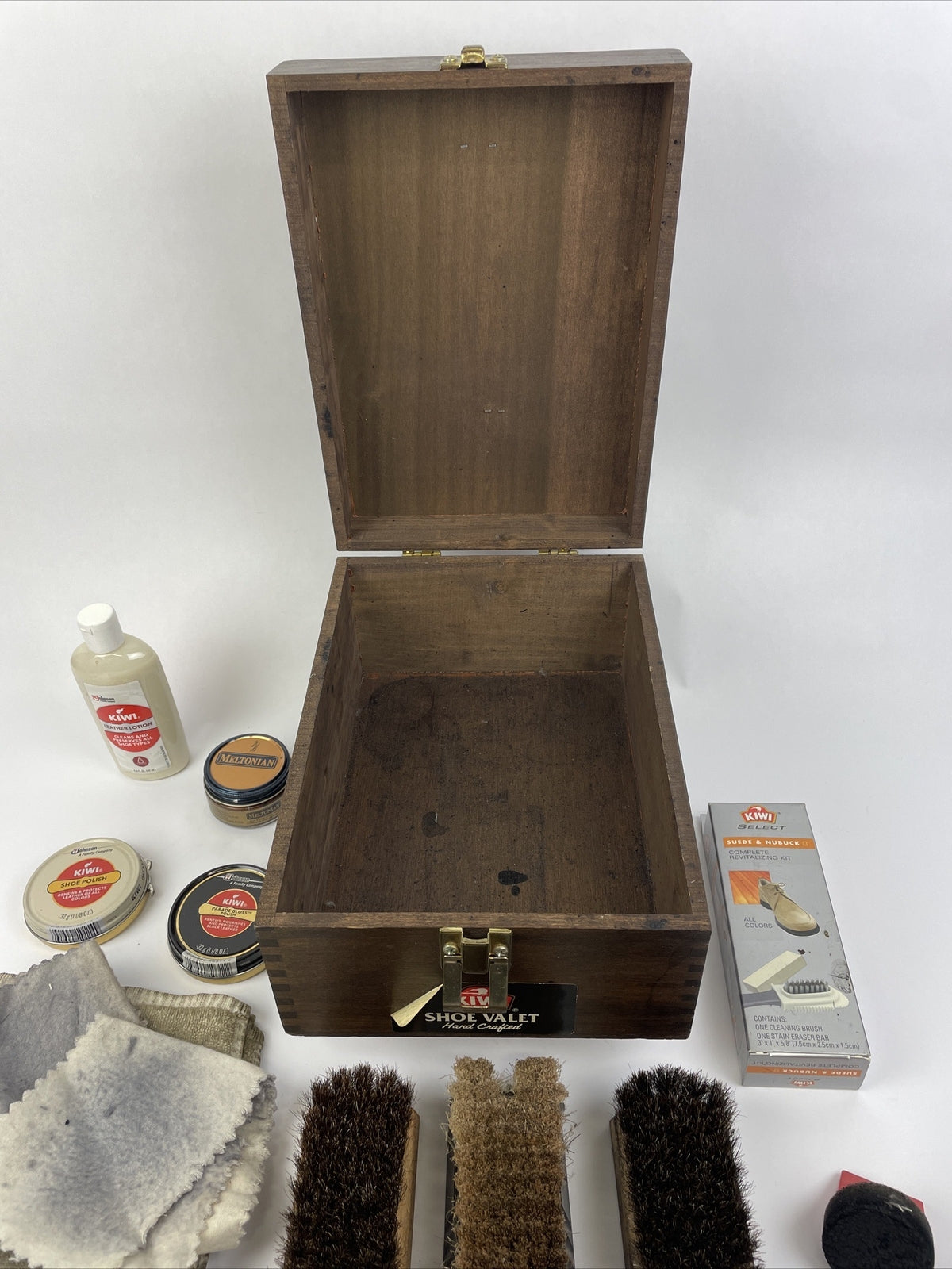 Vintage Kiwi Brand Hand Crafter Shoe Valet Wooden Box Kit w/ Supplies Bundle +++