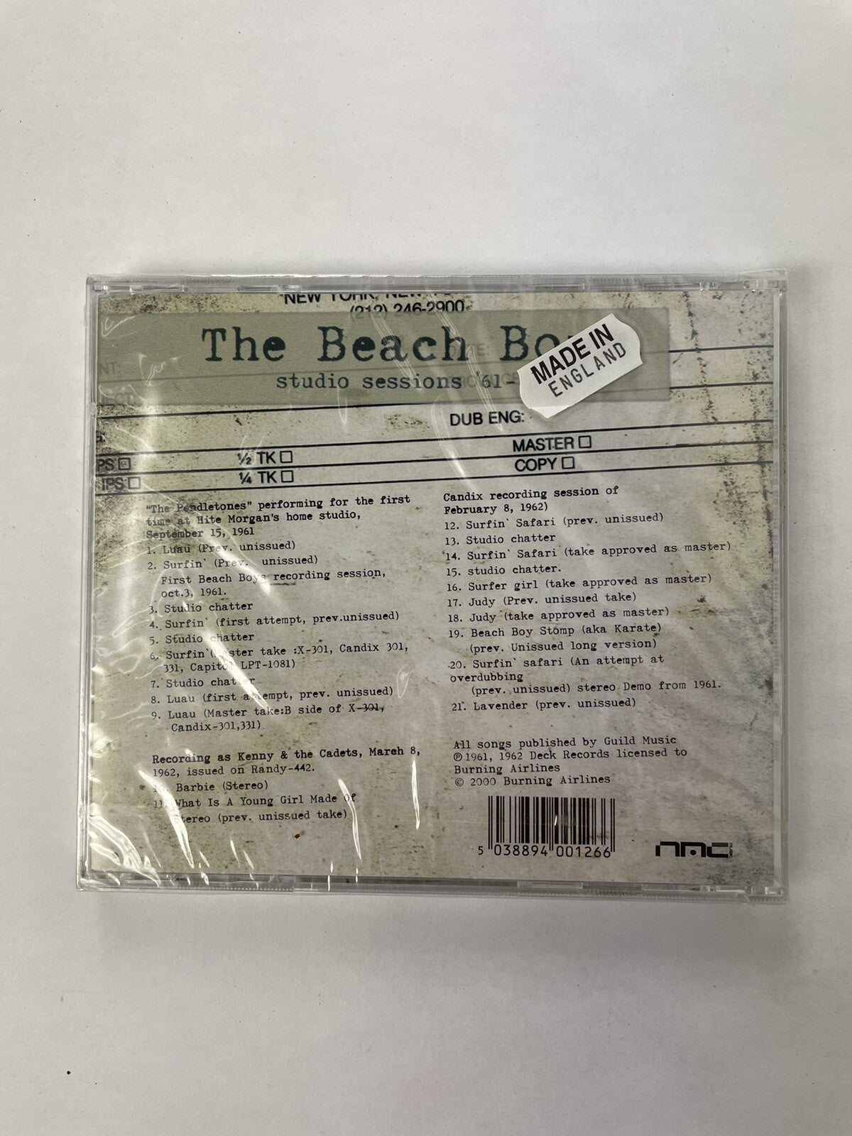 The Beach Boys - Studio Sessions '61-'62 CD Rare Uk Import   #8 