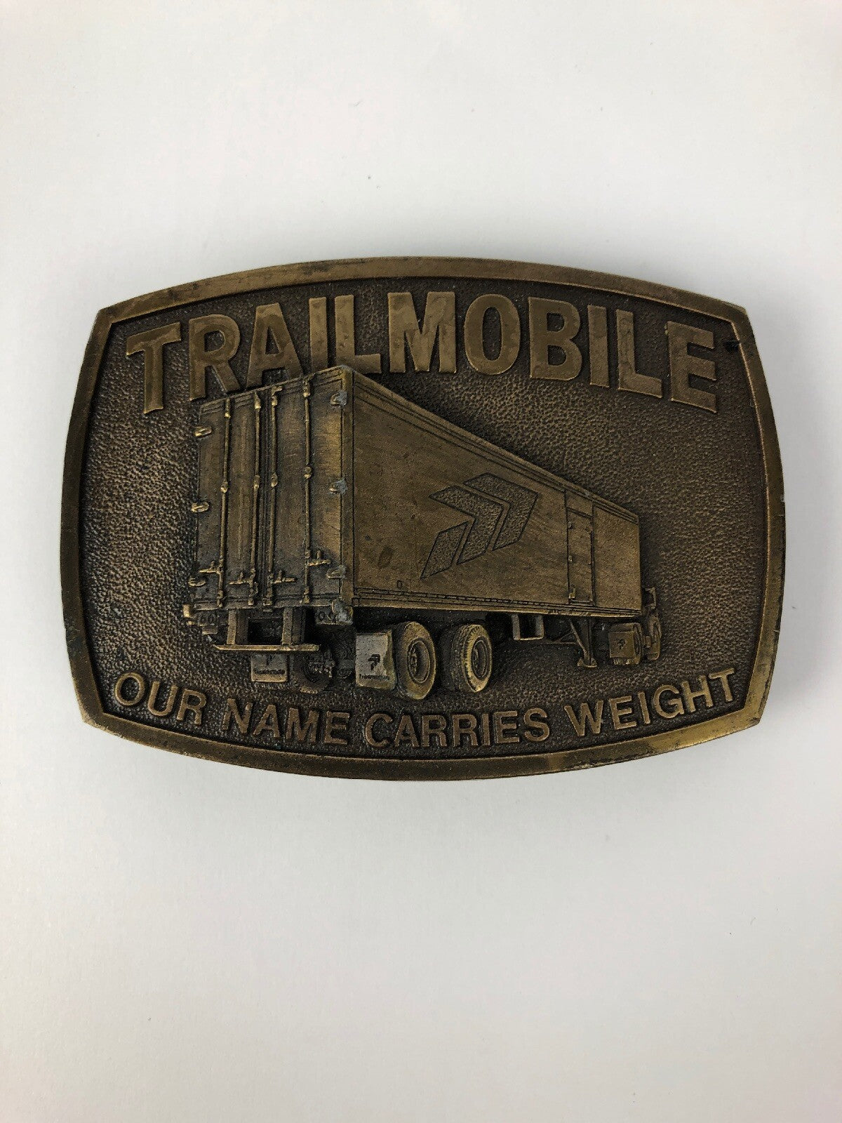 1970's Trailmobile Our Name Carries Weight 3D Brass Belt Buckle Semi Truck
