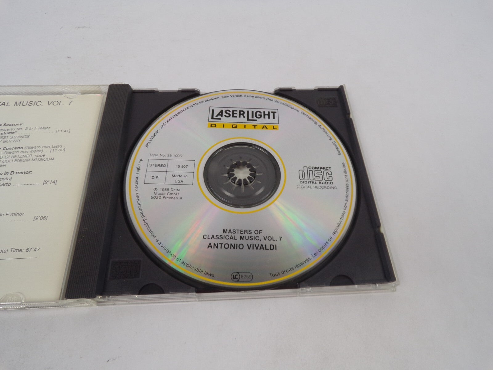 Masters Of Classical Music Vivaldi Concerto For Oboe Concerto For Wind And CD#70