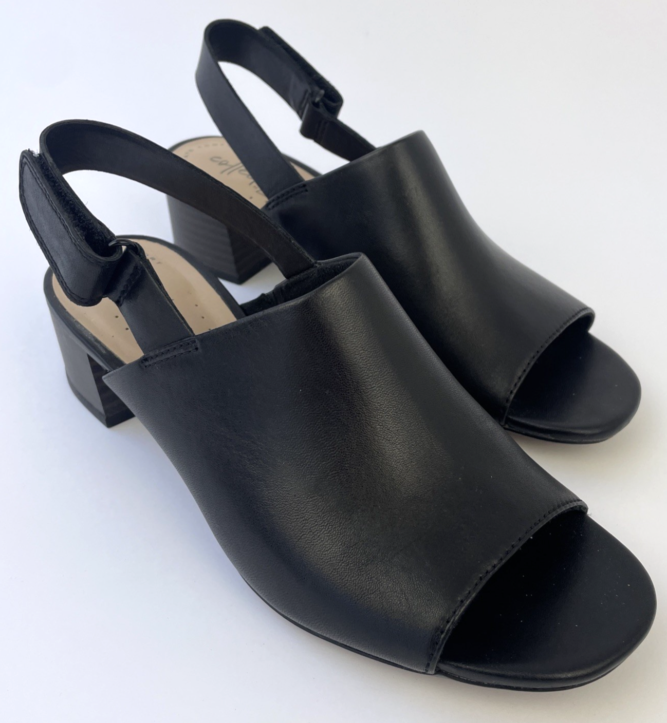 Women's Clarks Elisa Lyndsey Leather Open Toe Heeled Sandals Shoes Size 6 Black