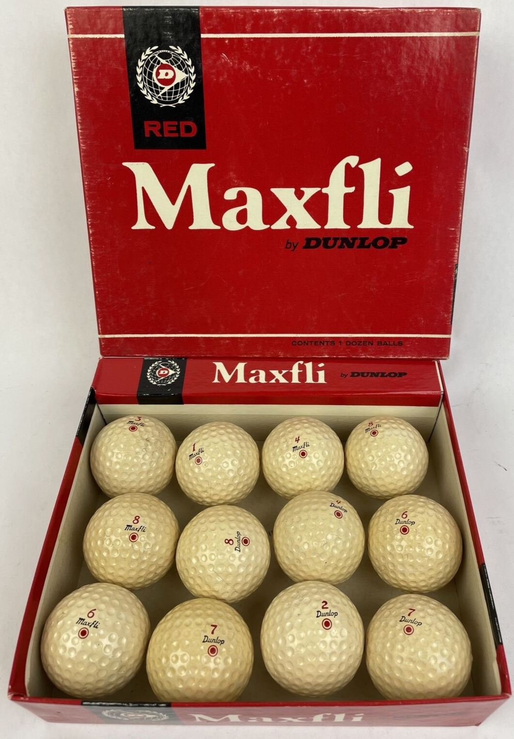 Vintage 1970’s Maxfli by Dunlop Red Golf Balls One dozen with Original Box