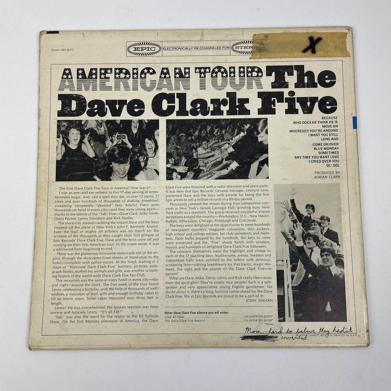The Dave Clark Five – American Tour, Volume 1 1964 Epic Stereo Vinyl LP - VGC