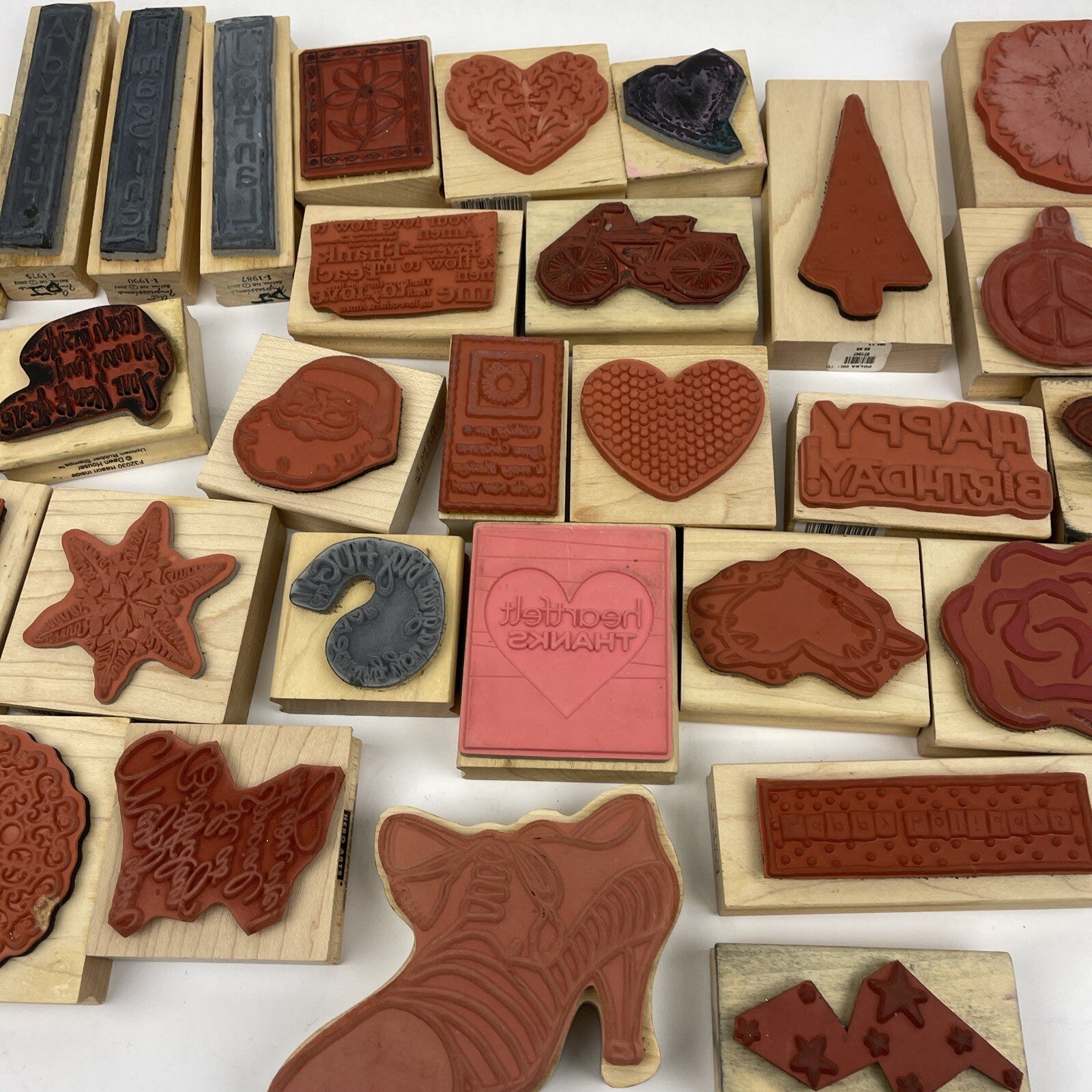 Rubber Stamp Lot of 34 SANTA Flowers Christmas Words Scrapbook Paper New Used