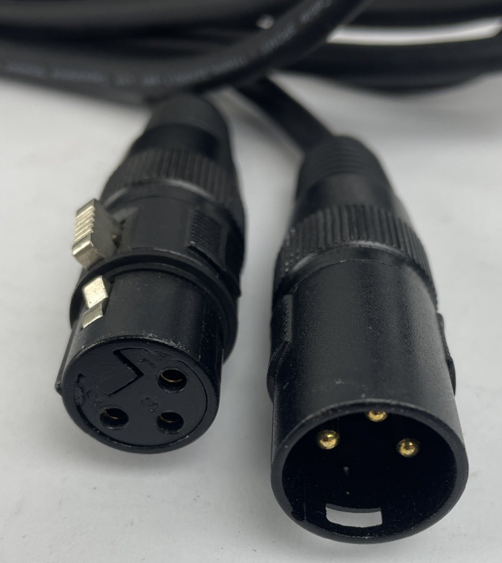 24' GOLD Male to GOLD Female XLR 3 Pole Balanced 3 Pin Black Shielded Accu Cable