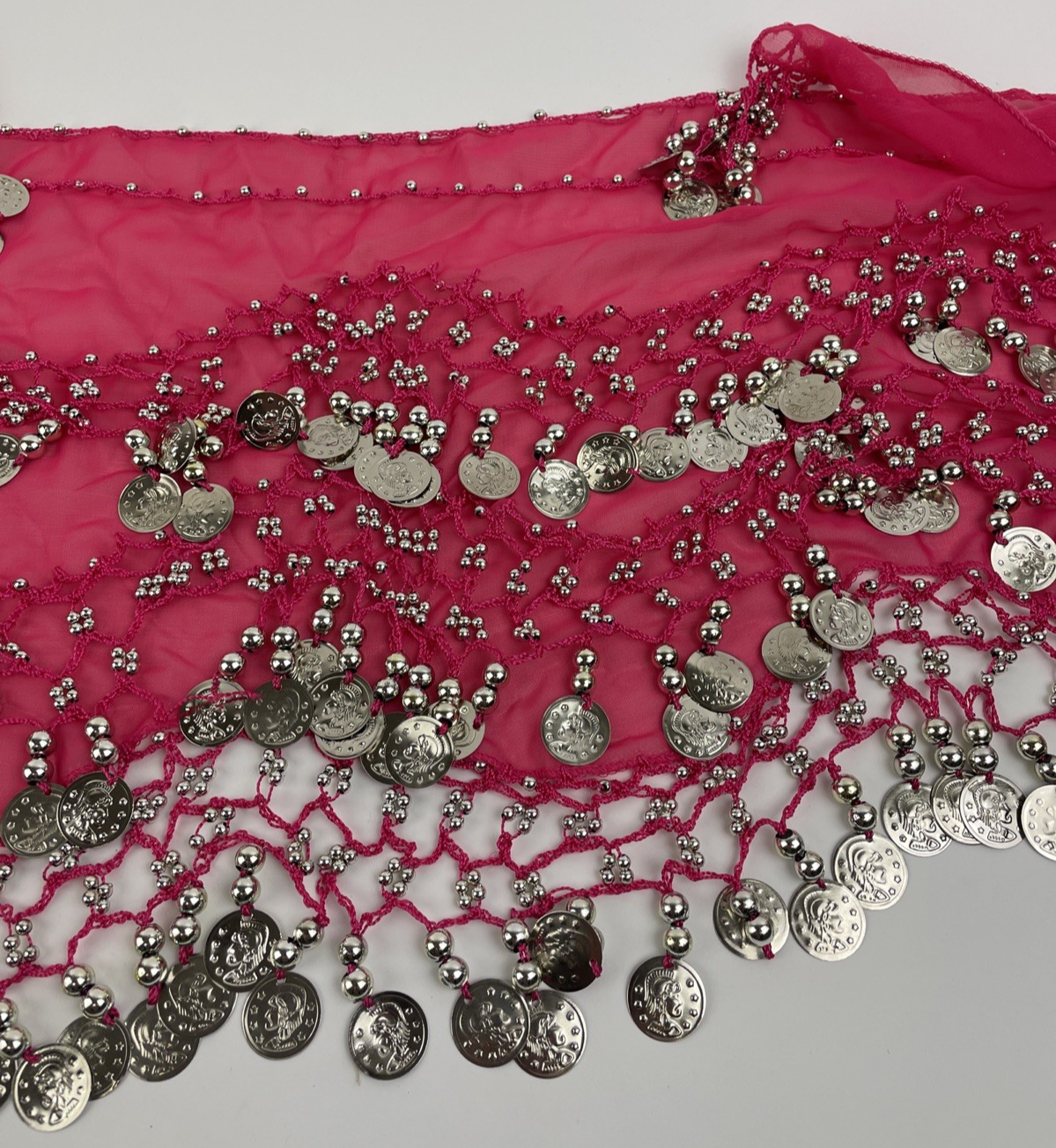 Belly Dancer Belly Dance Pink Coin & Beads Tie-on Scarf Belt  60" X 12" Beauty
