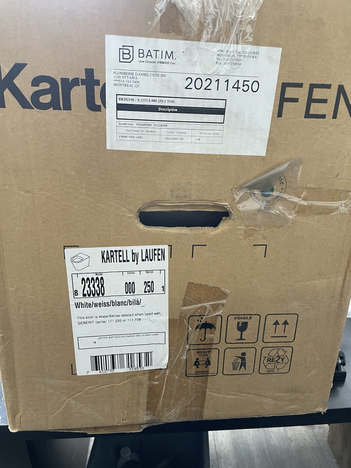 Laufen  Kartell Toilet 21 1/2" Dual Flush Wall Hung Rimless Water Closet Bowl