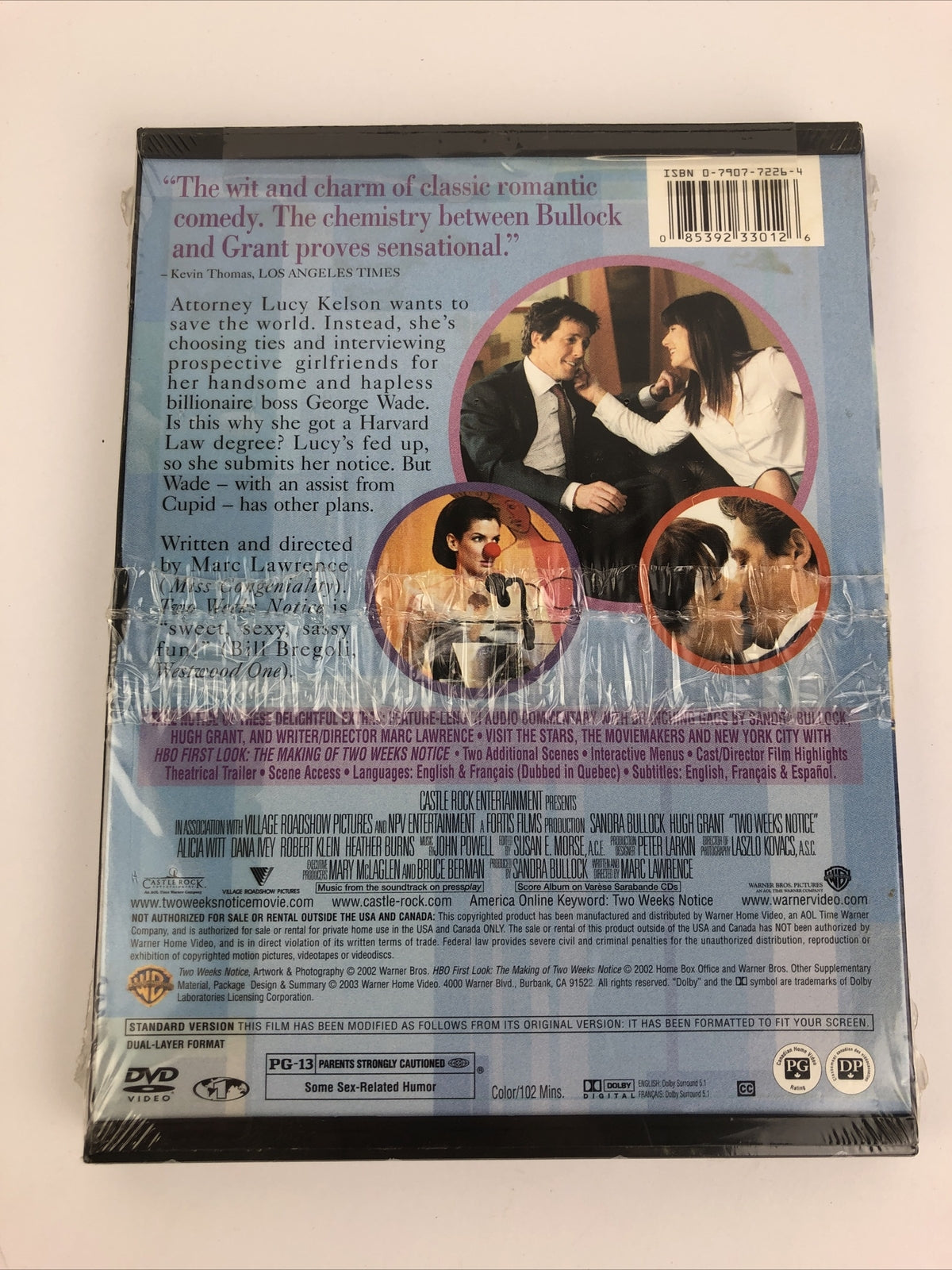 Two Weeks Notice (DVD, 2003, Widescreen) Brand New Sealed Movie Bullock Grant 