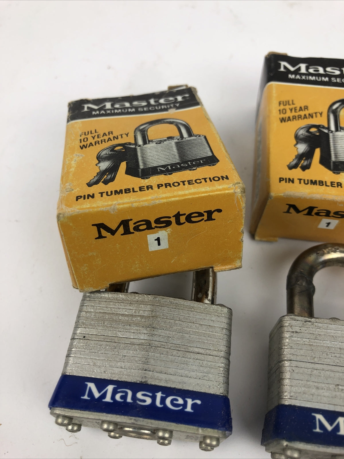 NOS Vintage Lot Of 2 MASTER LOCK Padlocks In Boxes with 2 Keys No. 1 - LOOK