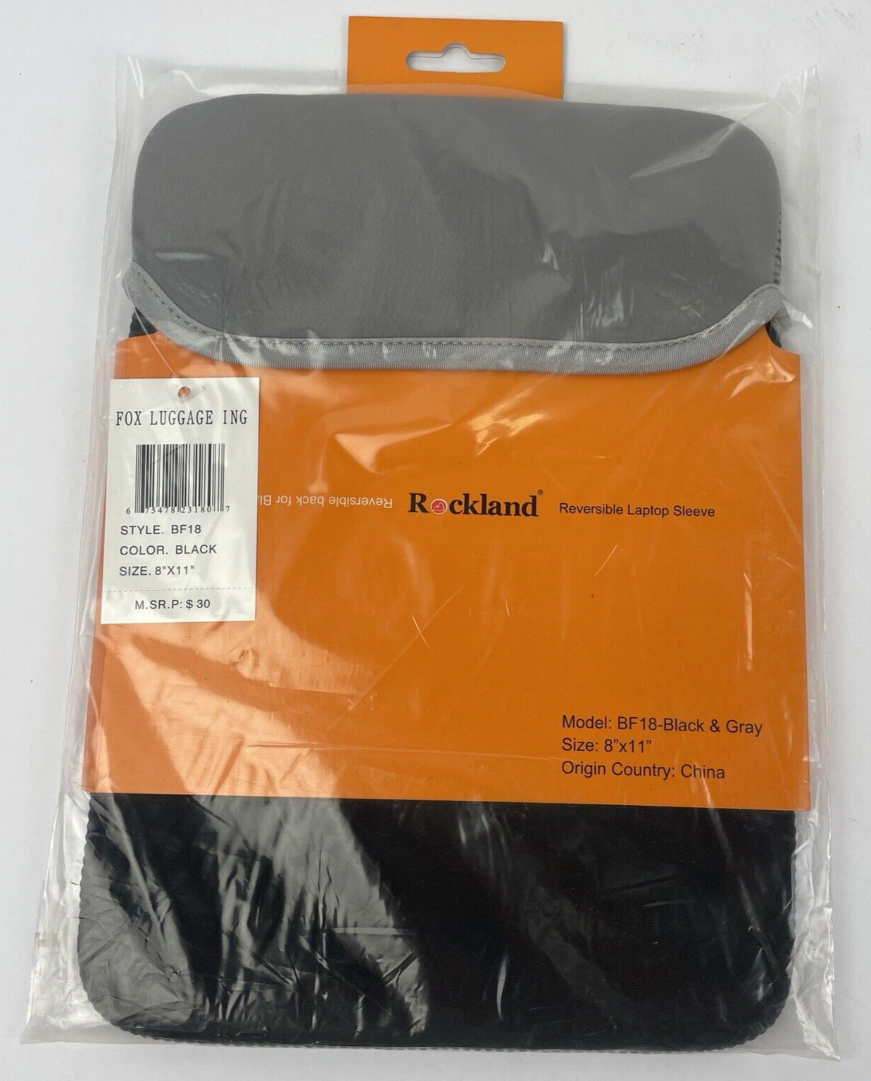 NEW Rockland iPad Reversible Sleeve Neoprene Slimline Design 8" X 11" Black/Gray