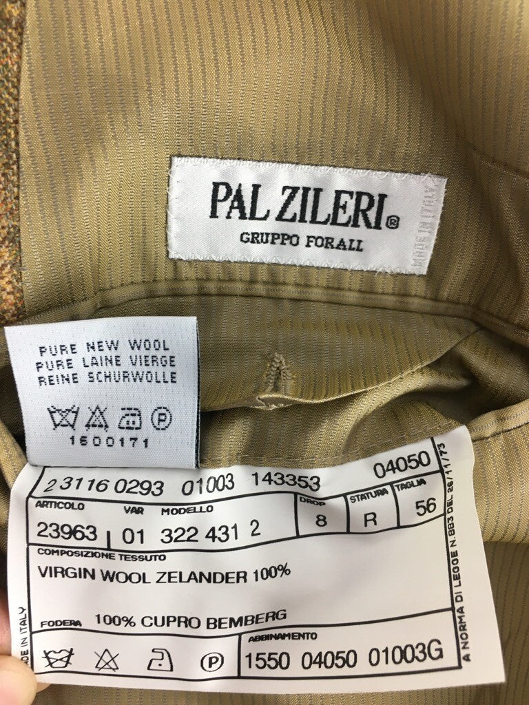 Pal Zileri Mens Suit Jacket Brown Plaid Notch Lapel Lined Virgin Wool Blazer 56
