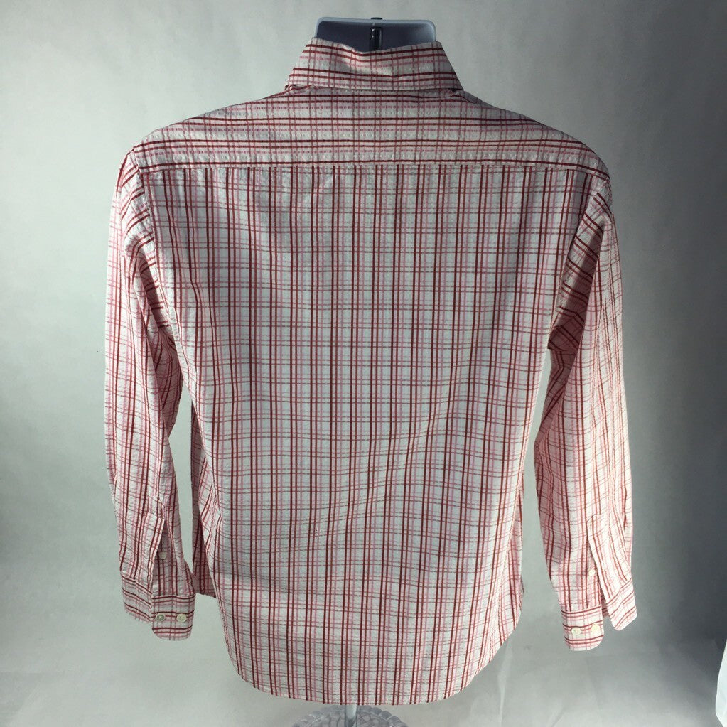 Faconnable Mens Button Front Shirt Pink White Plaid Long Sleeves 100% Cotton XS