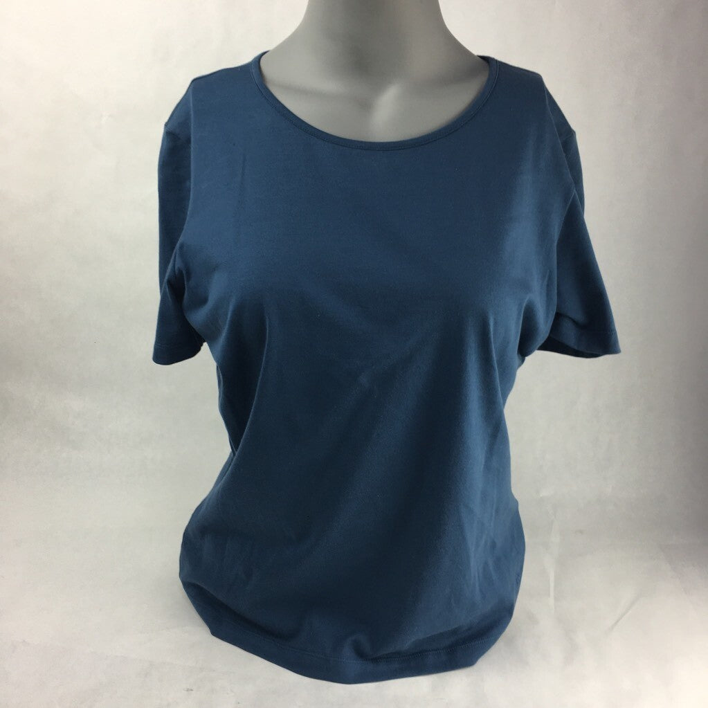 Les Copains Womens Basic T-Shirt Navy Blue Crew Neck Stretch Cotton Blend Tee 42