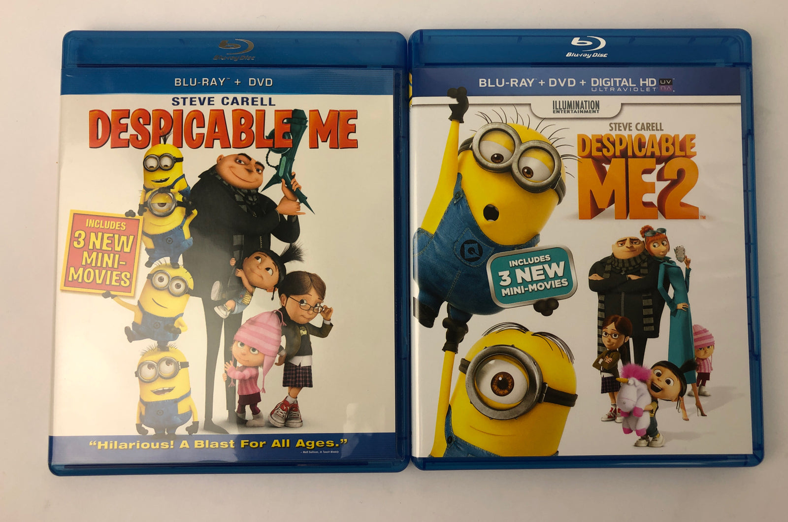 Despicable Me 1 & 2 Blu-ray And DVD Format Lot Discs Nearly Perfect Media Mail 