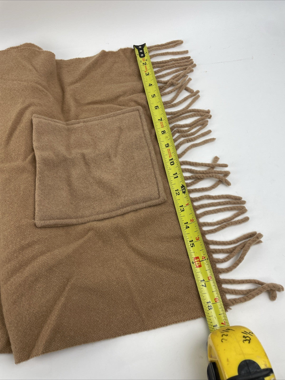 Eskimo of Switzerland Warm Cashmere / Wool Scarf Tan Beige With Pockets (B12)