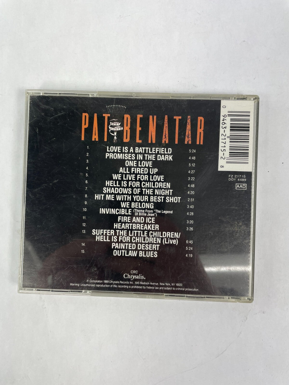 Pat Benatar Best Love is a Battlefield Promises in The Dark One Love CD 53