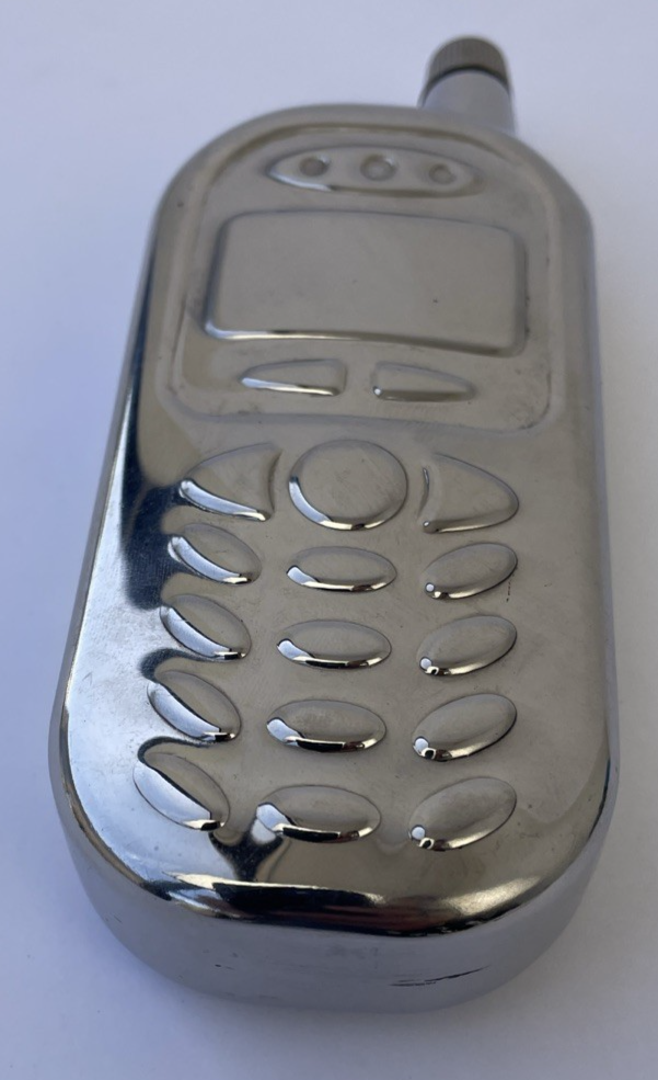 Vintage Cell Phone Hip Alcohol Whiskey Fuel Hidden Flask 4 oz Stainless Steel