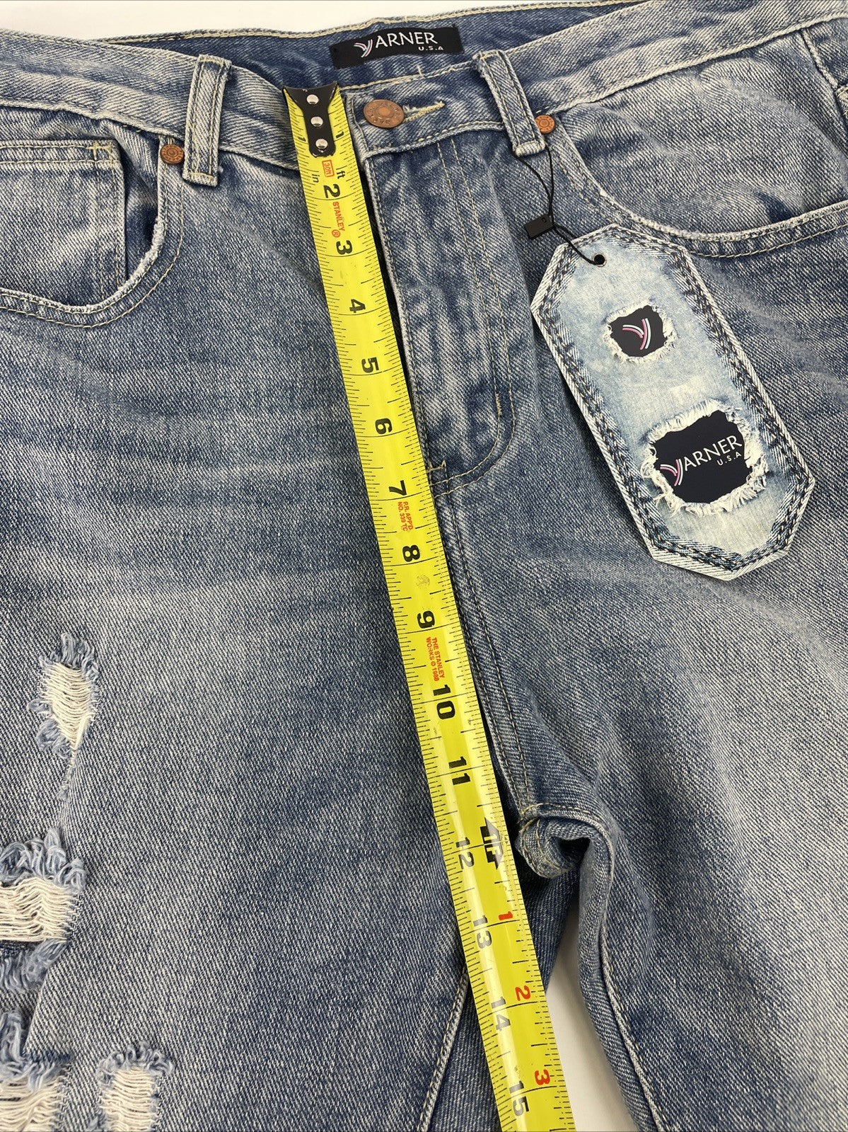 Yarner USA Distressed Torn Jeans Women's Size 11 High Rise Waist Light Blue Wash