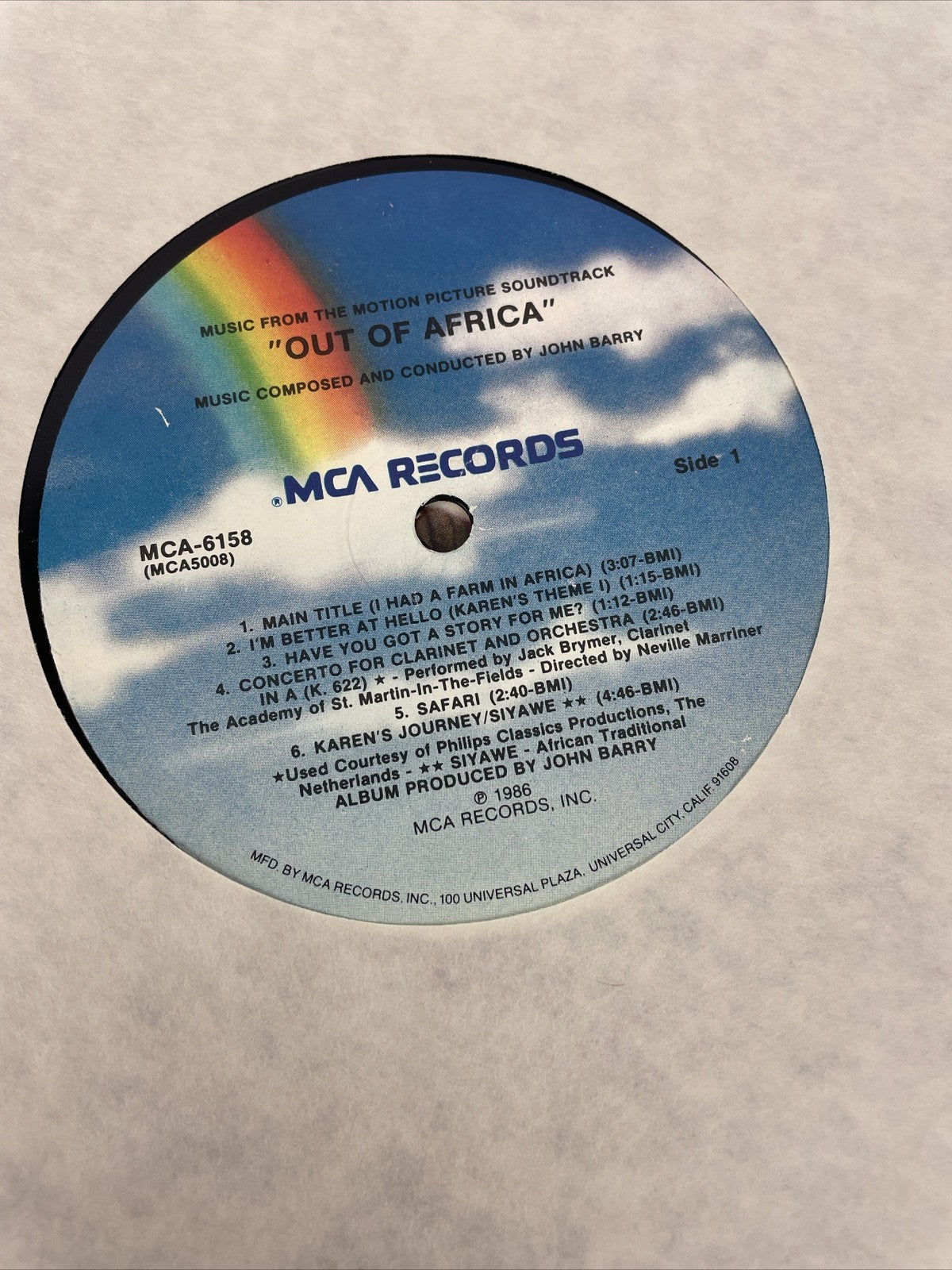 Out Of Africa ( Motion Picture Soundtrack ) 1985 LP Record  Vinyl LP 1985 - MINT