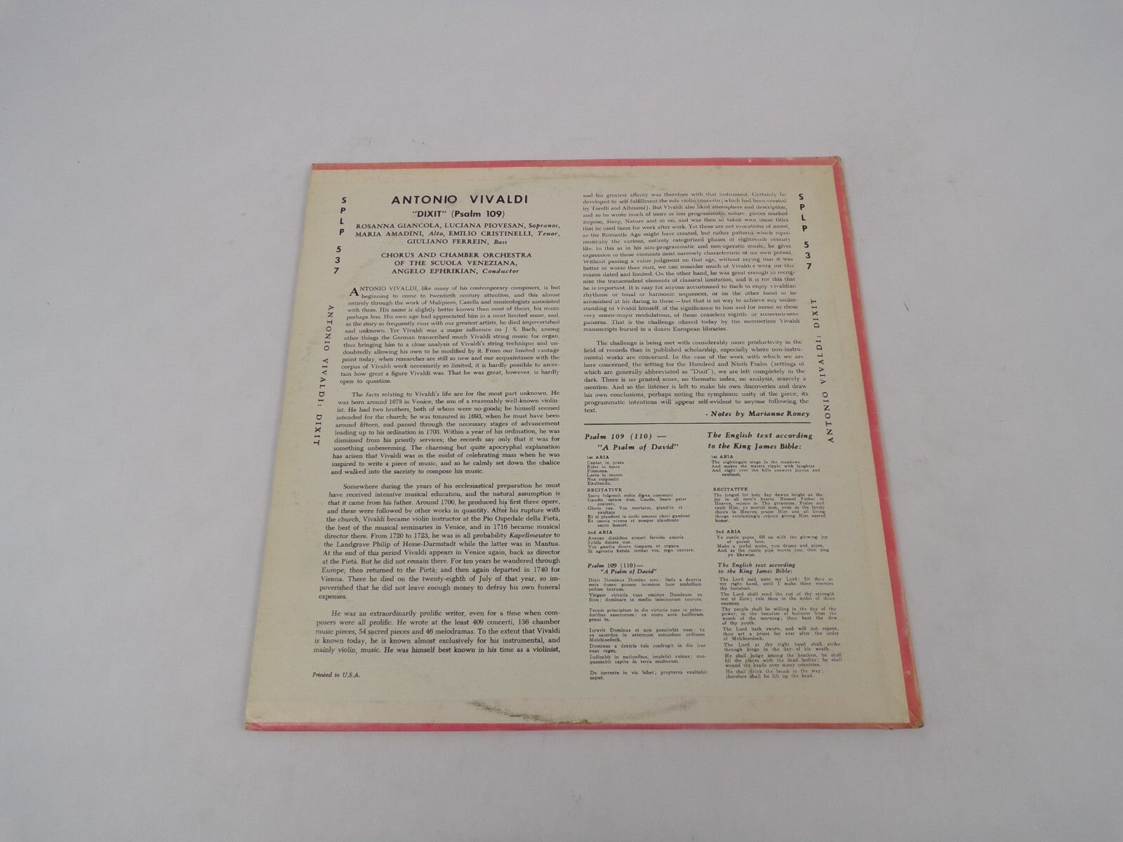 Antonio Vivaldi Dixit Marcello Cortis Chorus & Chamber Orchestra Vinyl Record