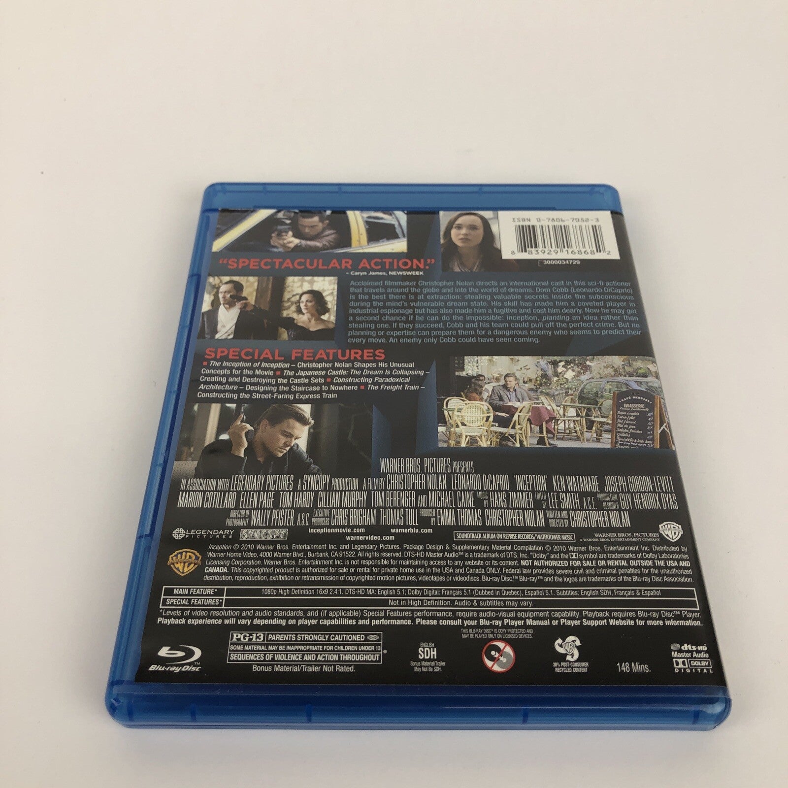 Inception [Blu-ray] Leonardo DiCaprio Ellen Page Tom Hardy - Mint Disc