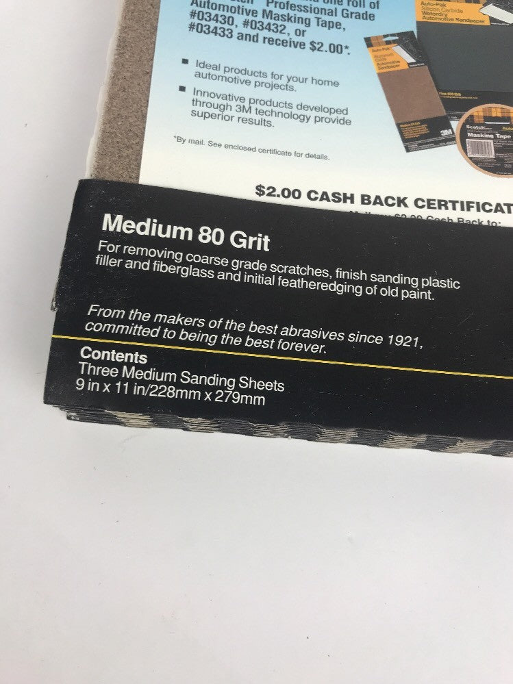 3M AutoPak Automotive Sandpaper Medium 80 Grit  9 x 11 Aluminum Oxide 24 Sheets