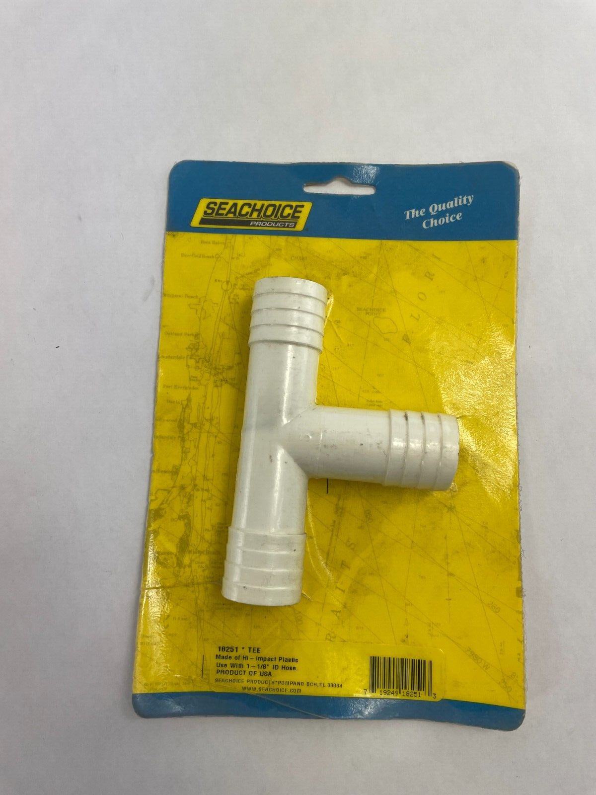 Seachoice 18251 white high impact plastic tee fitting for 1-1/8 inch ID hose marine plumbing