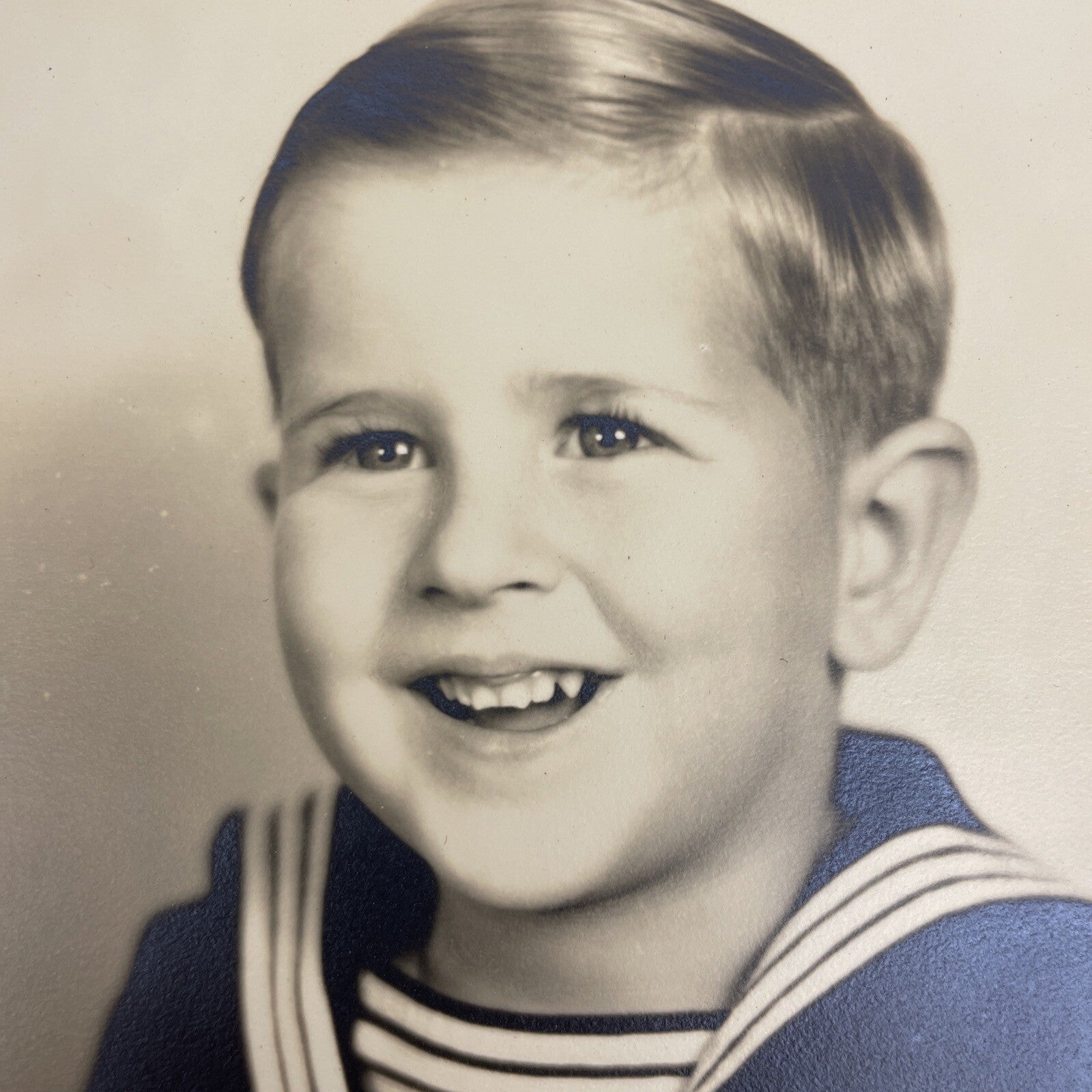 Antique Portrait Photo" Cute  Little Sailor Boy " 6.5" x 4.5" In Frame Card B&W