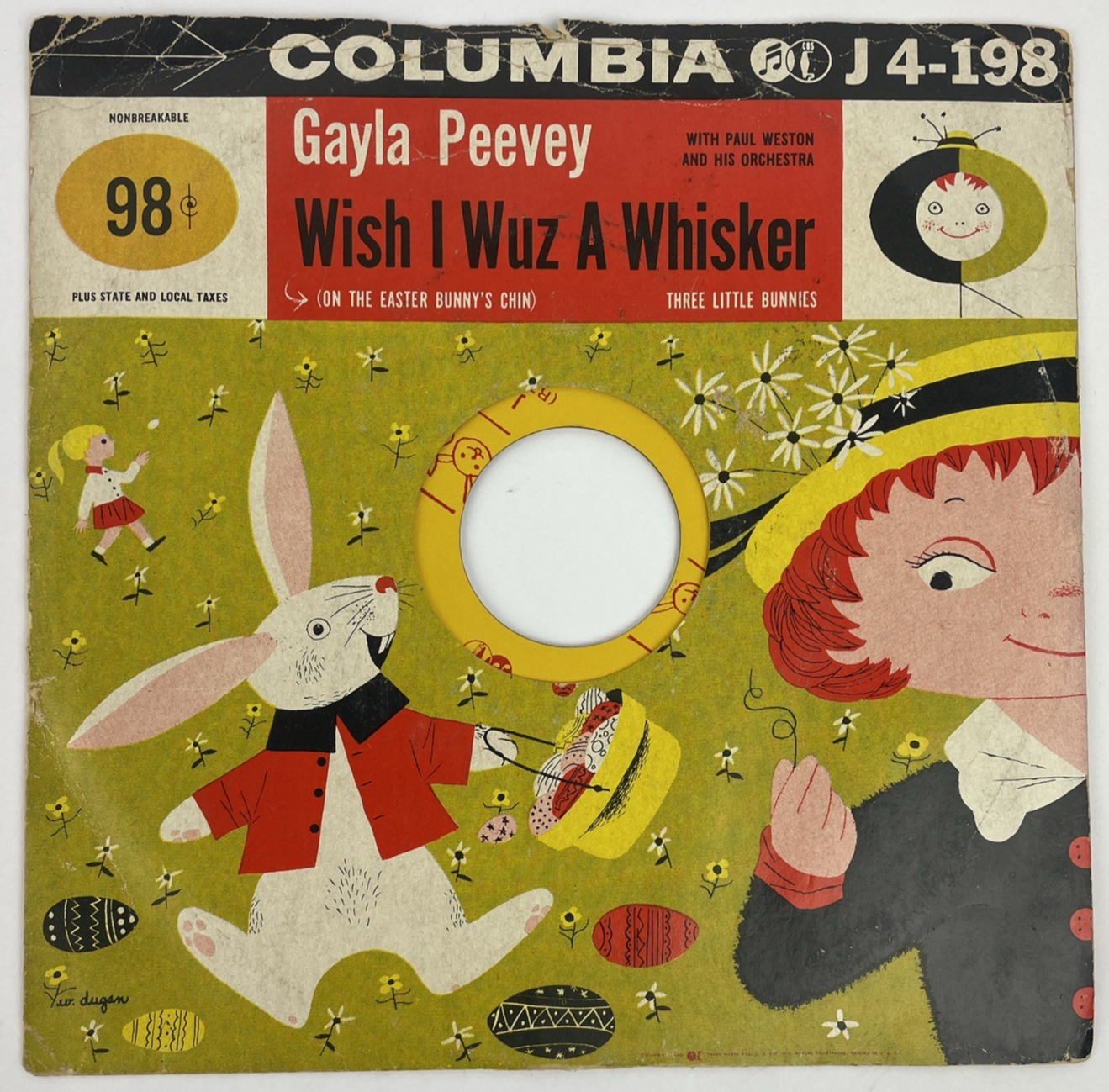 Columbia Records WISH I WUZ A WHISKER / Three Little Bunnies 45rpm 70s  J 4-198