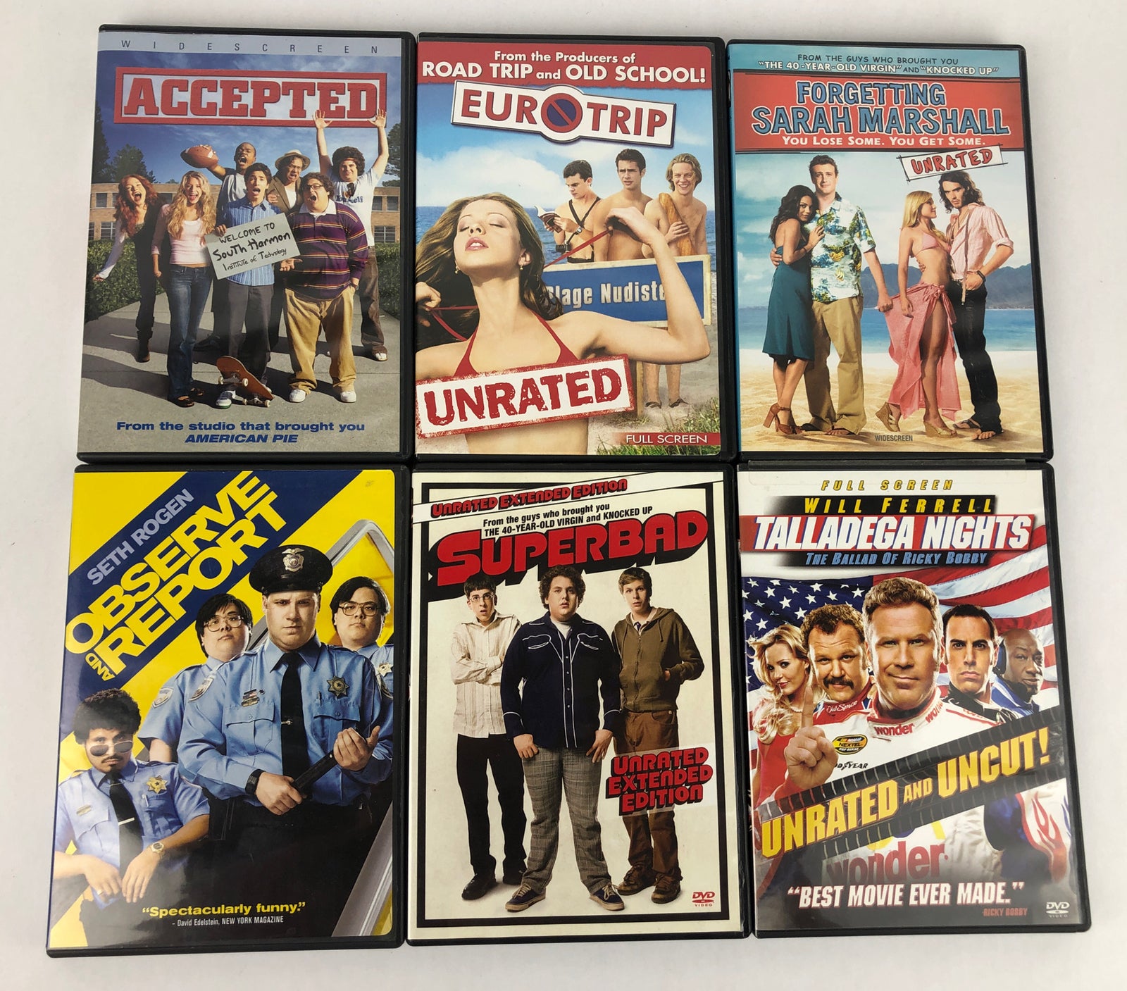Awesome DVD LOT 6 Movies Comedy Superbad  Accepted Euro Trip Talladega Nights ++