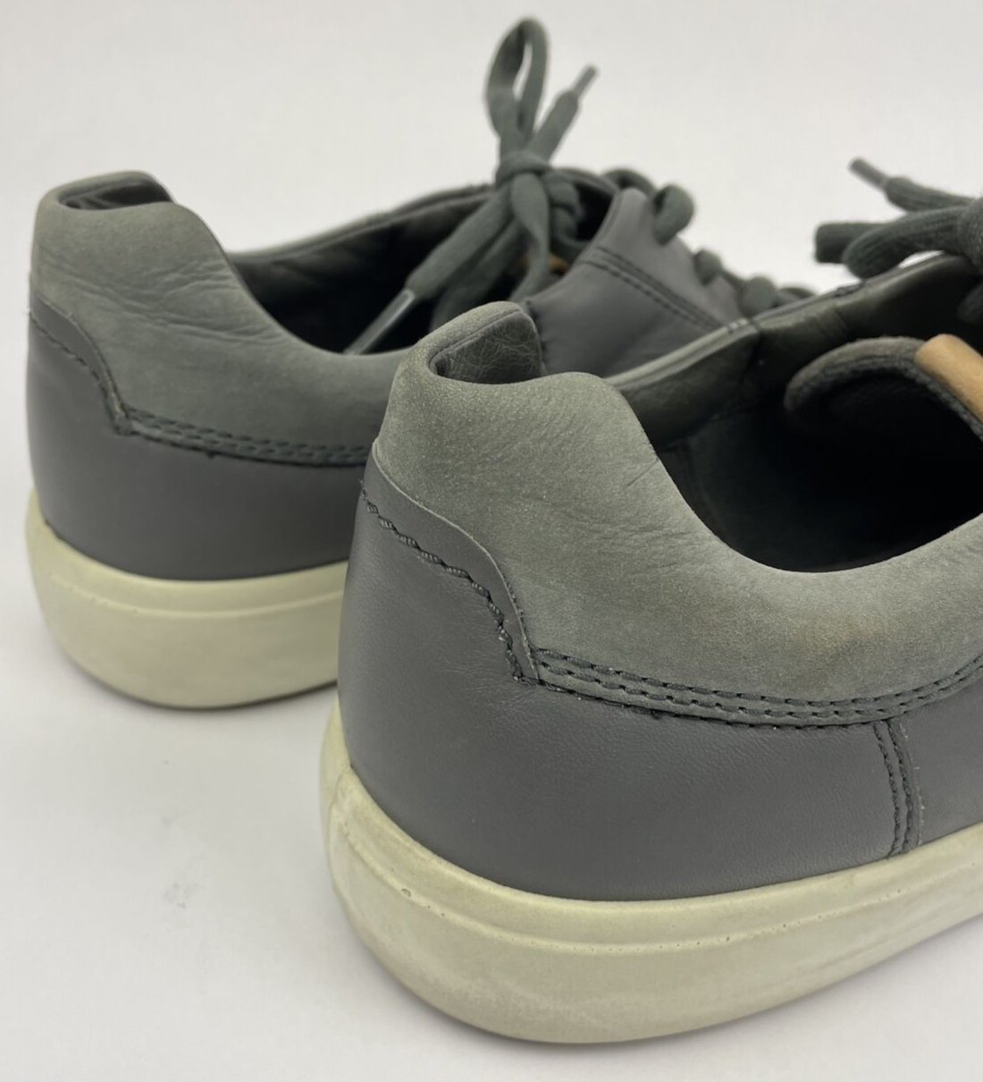 Men's 11 11.5 45 Ecco Soft 7 Urban Shoes Sneaker Gray Perforated Leather Lace-Up