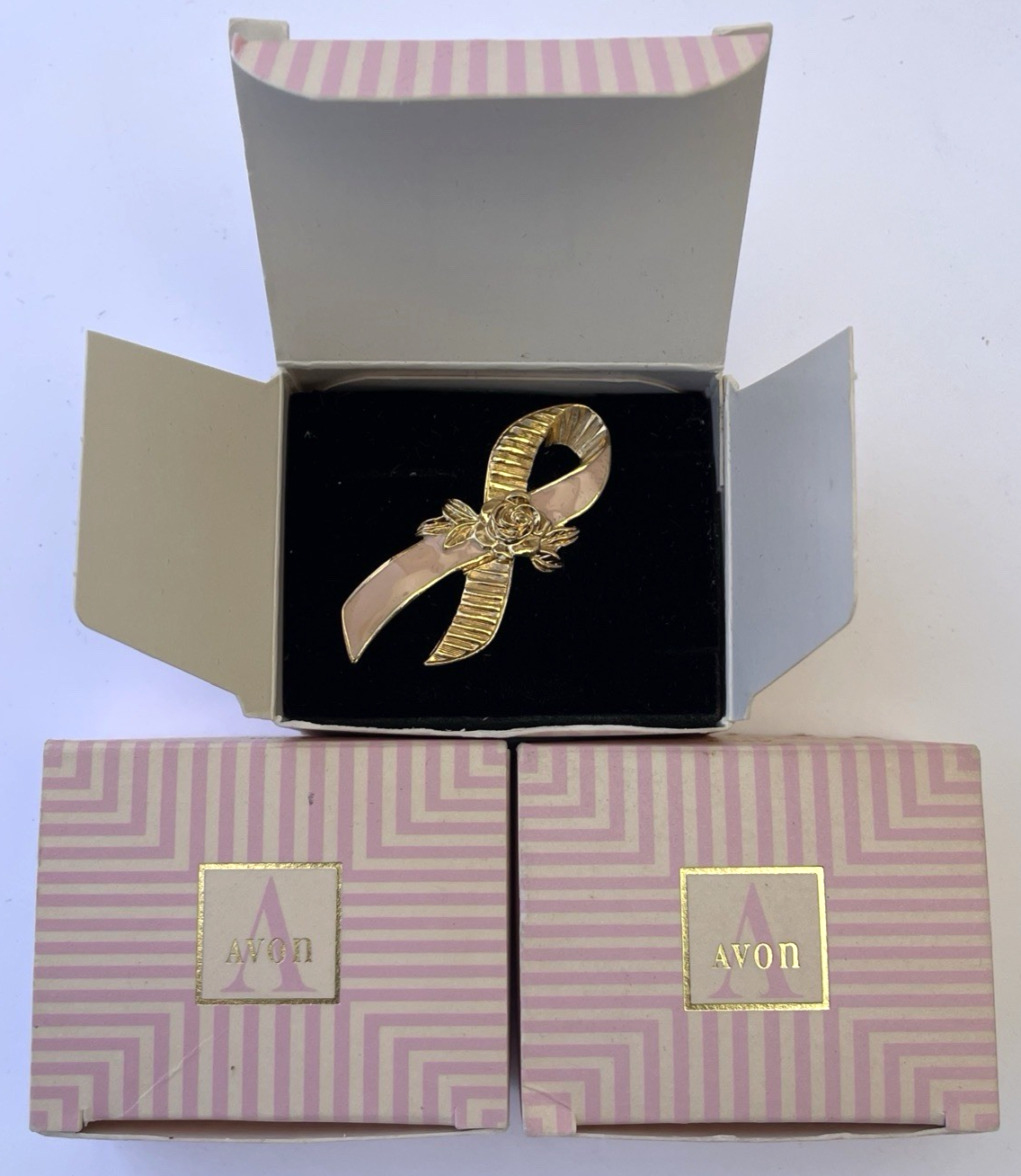 3 x Vintage Avon AVON 1993 Better Breast Care Ribbon Pin Large 2" NOS NIB