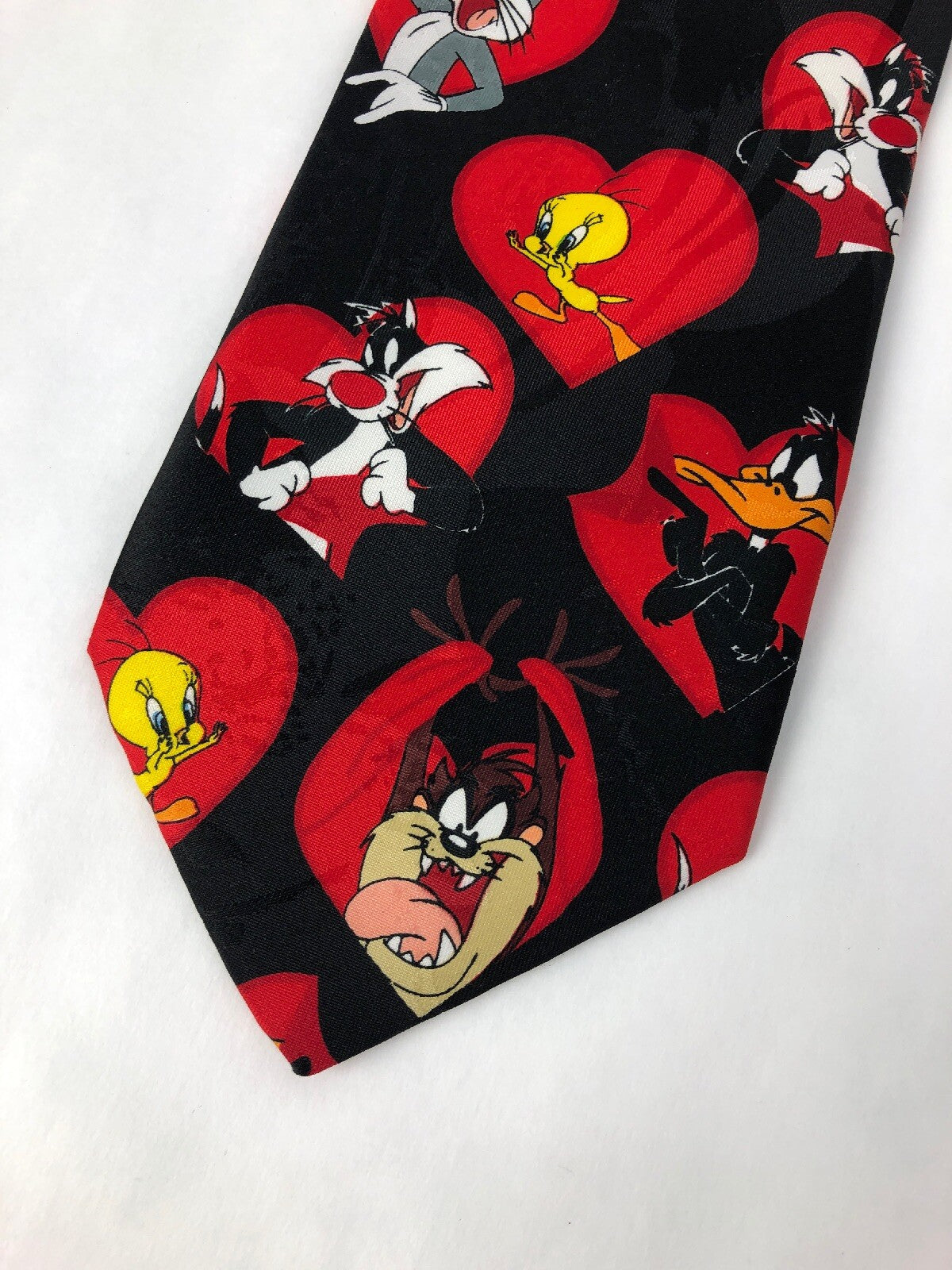 Looney Tunes Mania Heart Valentine Novelty Necktie Vintage 1997 Tweety Taz Bugs