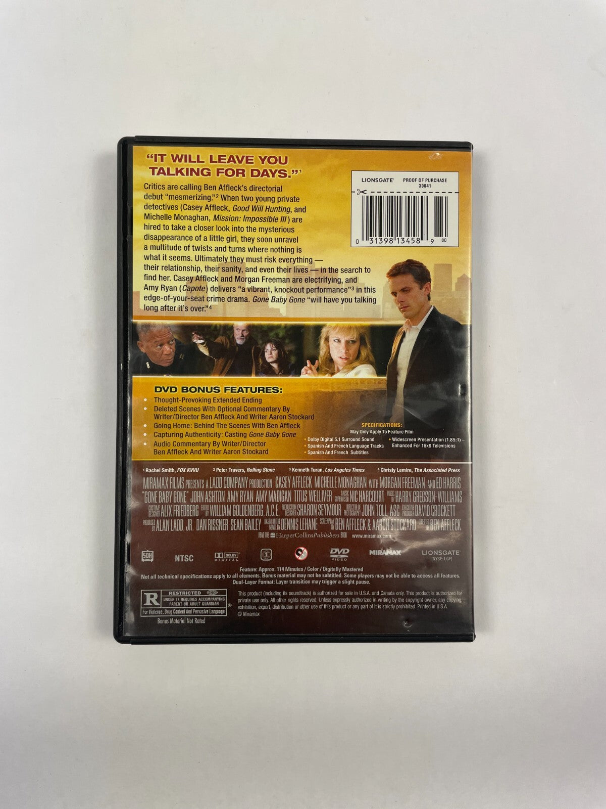 MiraMax Gone Baby Gone Casey Affleck Michelle Monaghan Morgan Freeman DVD Movie