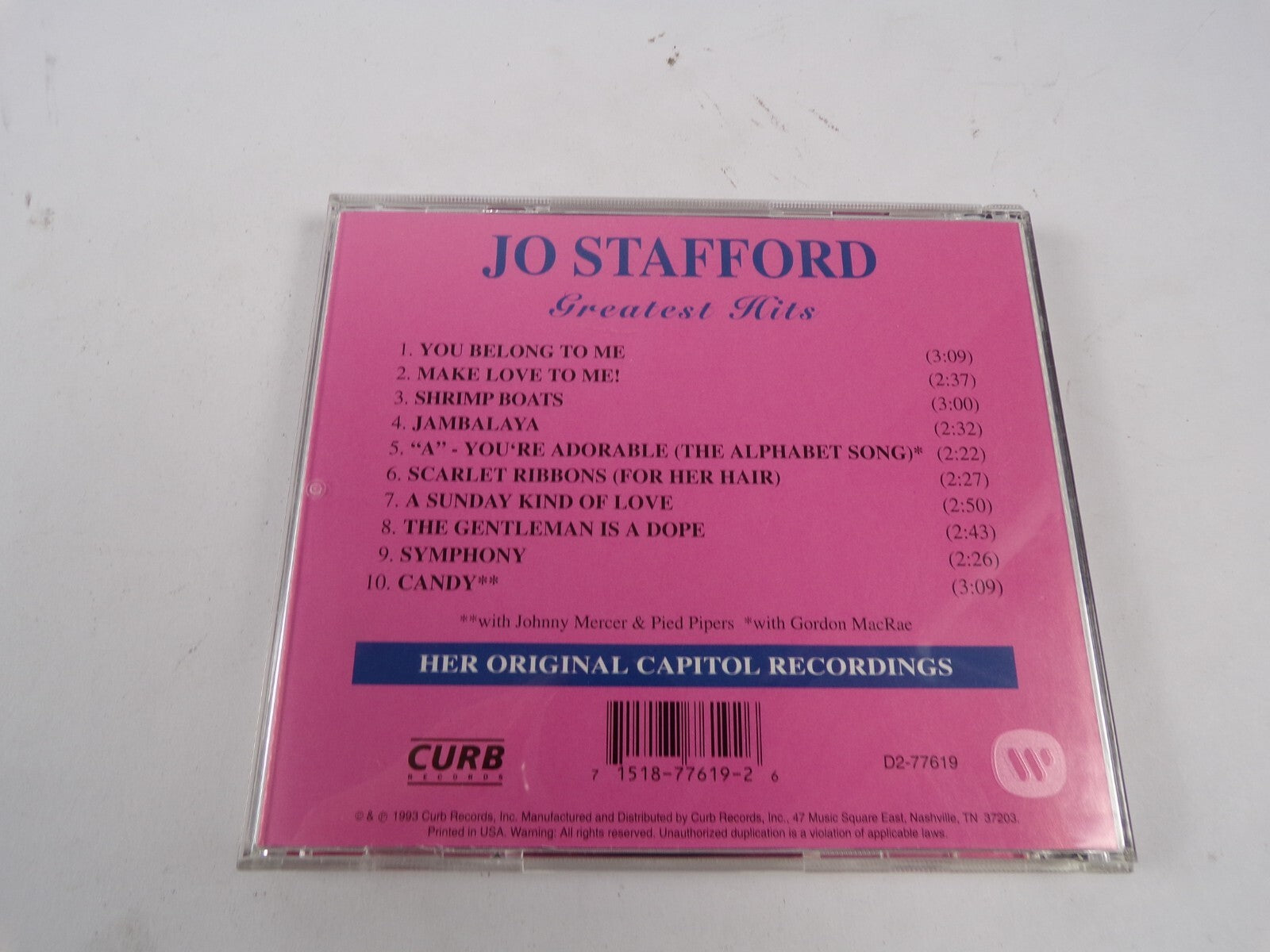 Jo Stafford Greatest Hits You Belong To Me Make Love To Me Jambalaya CD#39