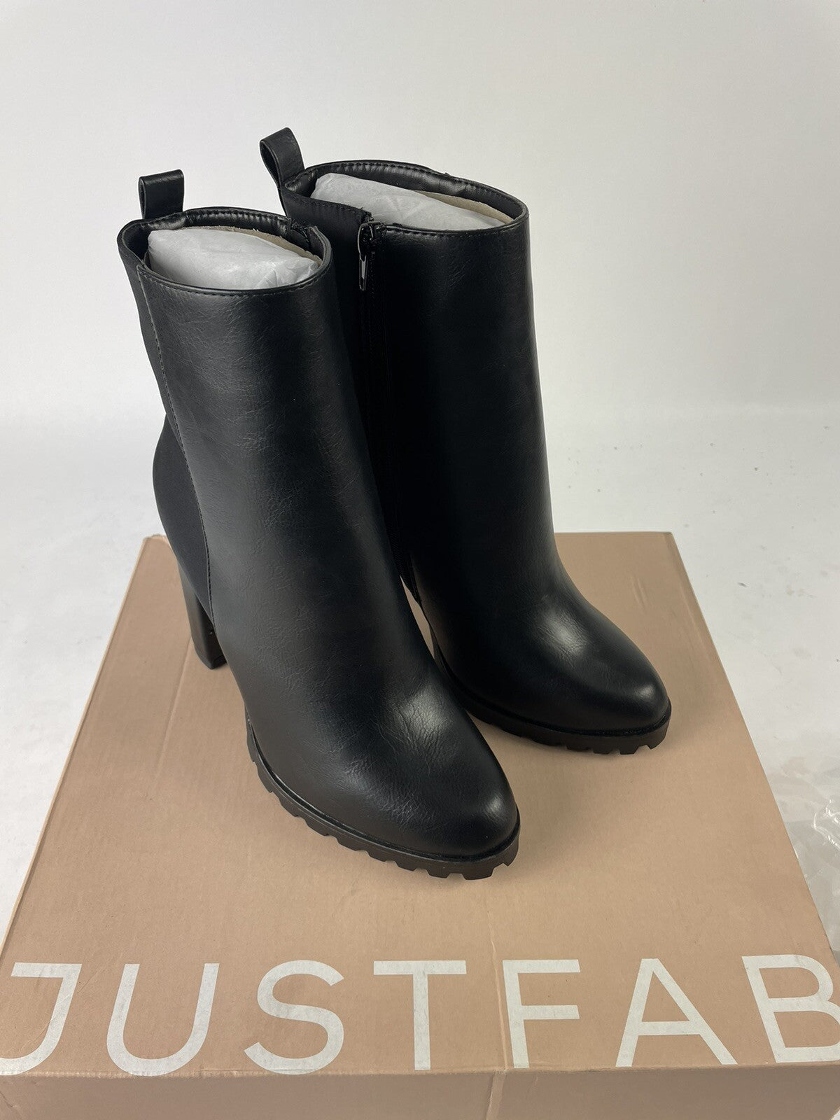 Just Fab Serena Black Caviar Block Heeled Booties New Women's Size 9.5