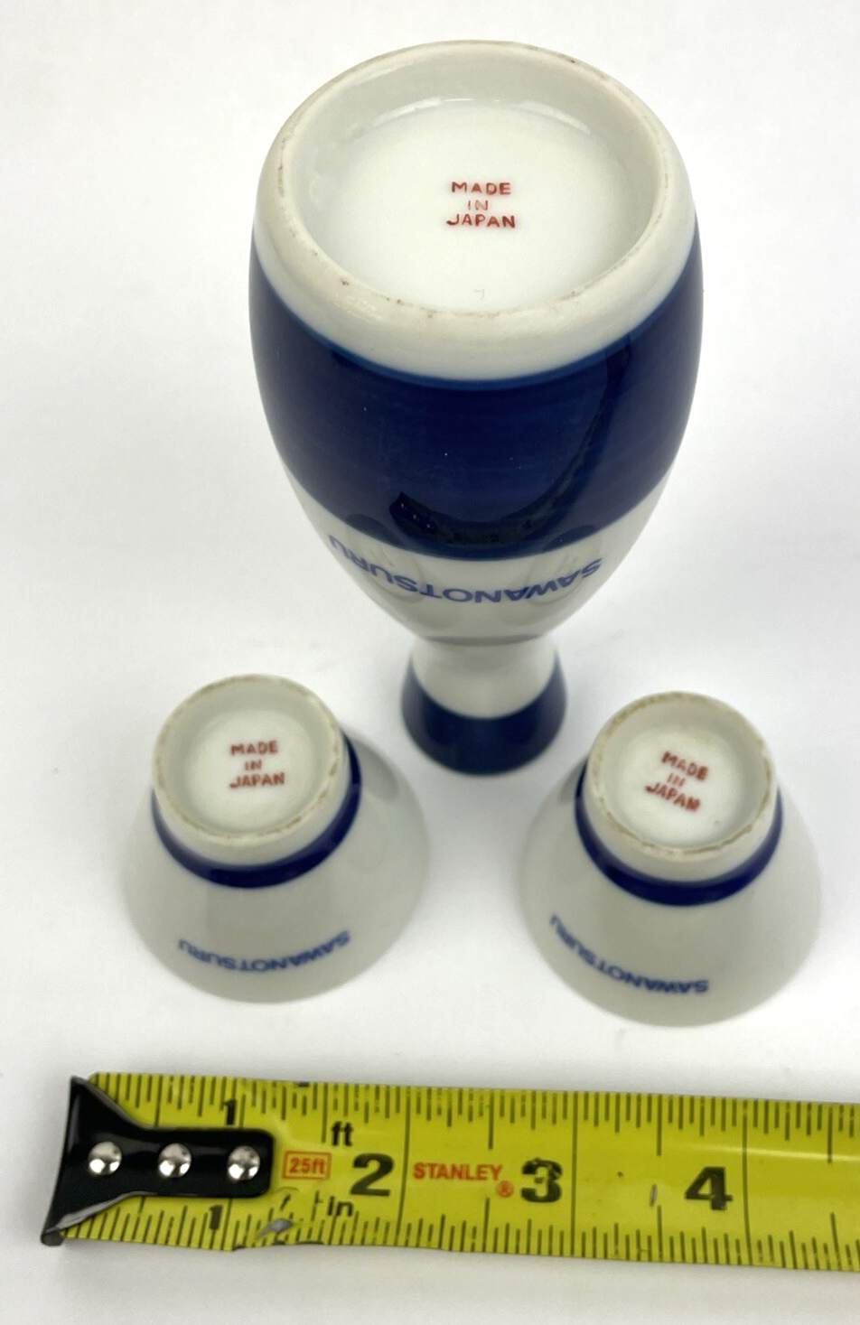 Vintage SAWANOTSURU Sake Set w Takkuri and 2 Glasses - Made in Japan
