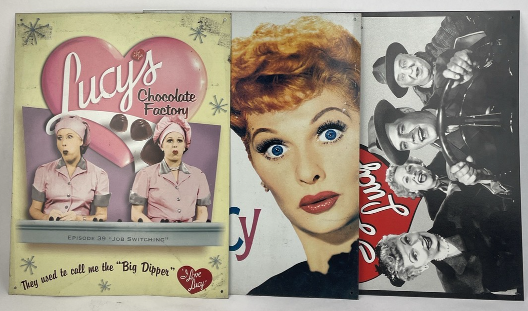 Lot of 3 I Love Lucy Lucy’s Chocolate Factory Tin Signs  12.5 X 16” 179 Episodes